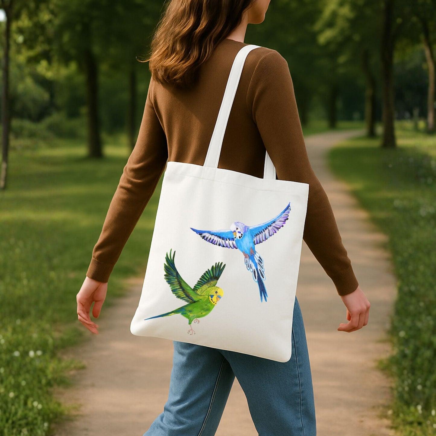 Flying Budgies Canvas Tote Bag - MerikaArt