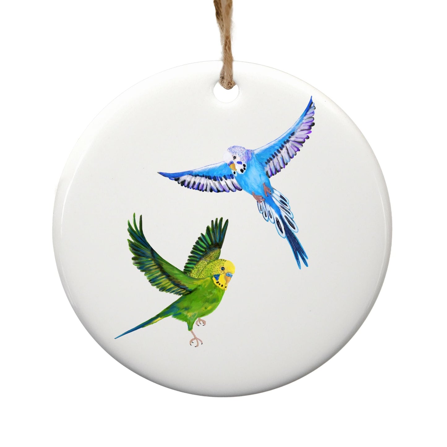 Flying Budgies Ceramic Ornament - MerikaArt