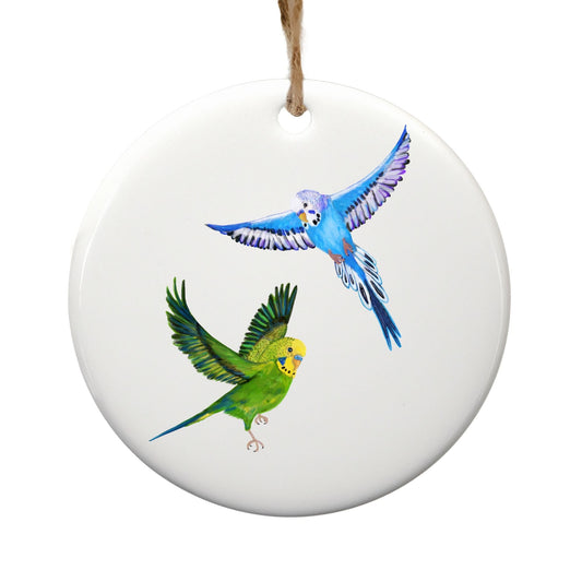 Flying Budgies Ceramic Ornament - MerikaArt