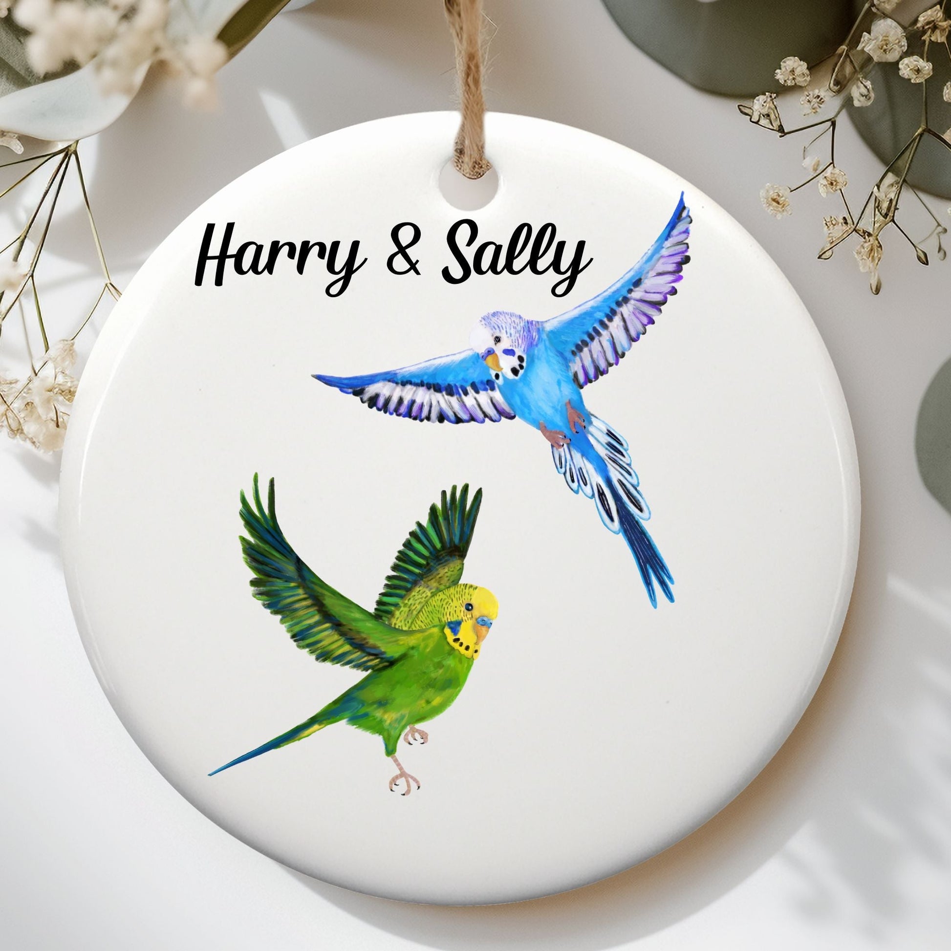 Flying Budgies Ceramic Ornament - MerikaArt
