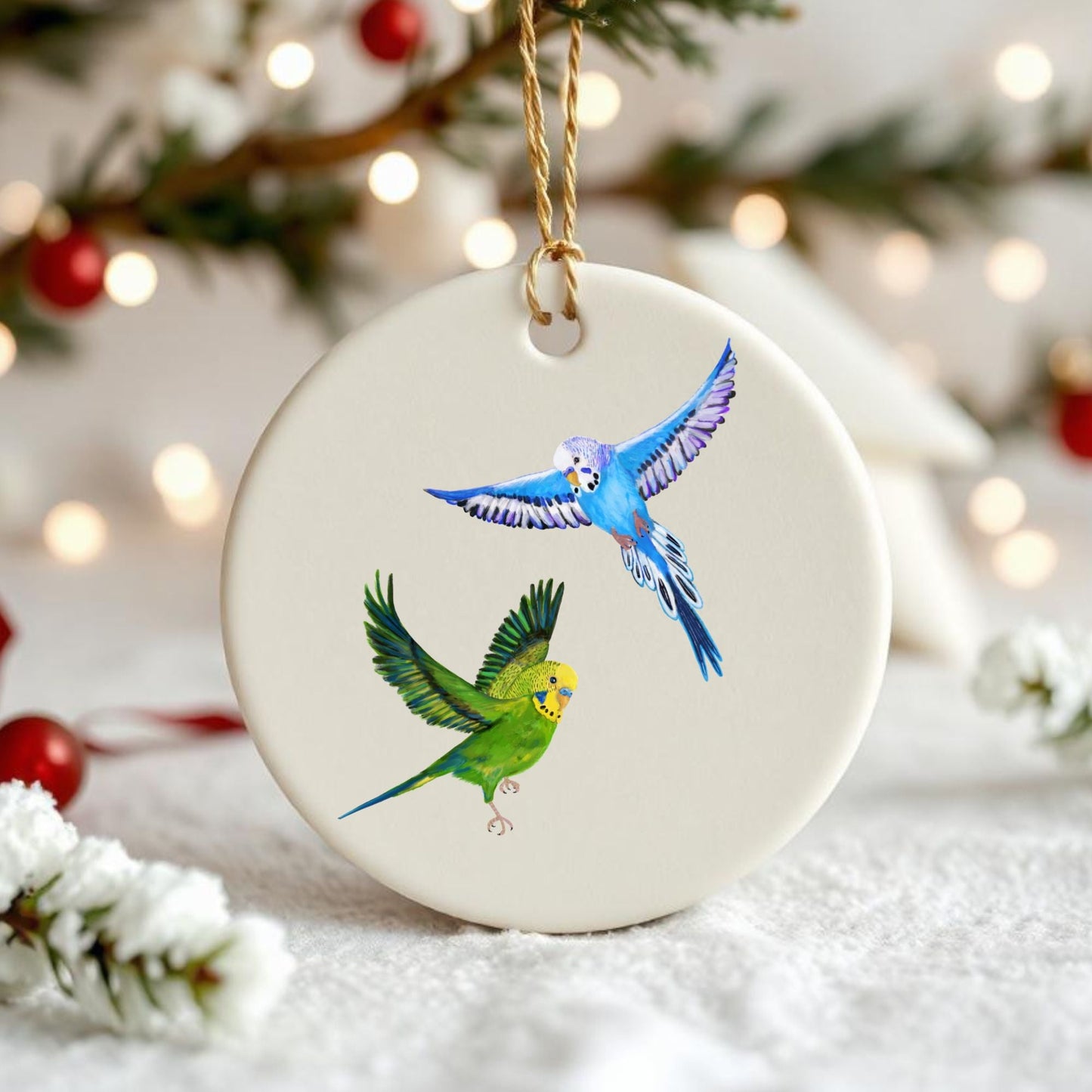 Flying Budgies Ceramic Ornament - MerikaArt