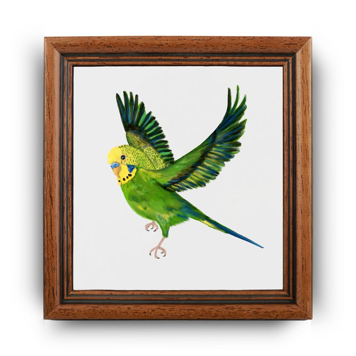 Flying Green Budgerigar Ceramic Tile – Handcrafted Bird Lover Artwork - MerikaArt