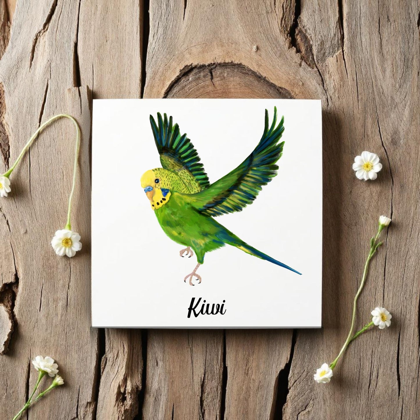 Flying Green Budgerigar Ceramic Tile – Handcrafted Bird Lover Artwork - MerikaArt