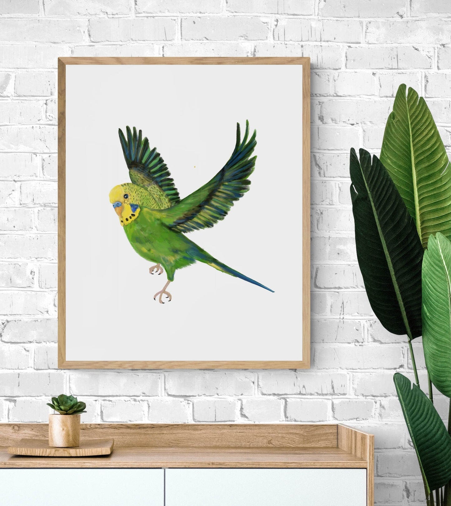 Flying Green Parakeet, Green Budgie Flying, Green Bird Memorial, Tropical Bird Art, Bird Lover Gift, Bird Wall Artwork - MerikaArt