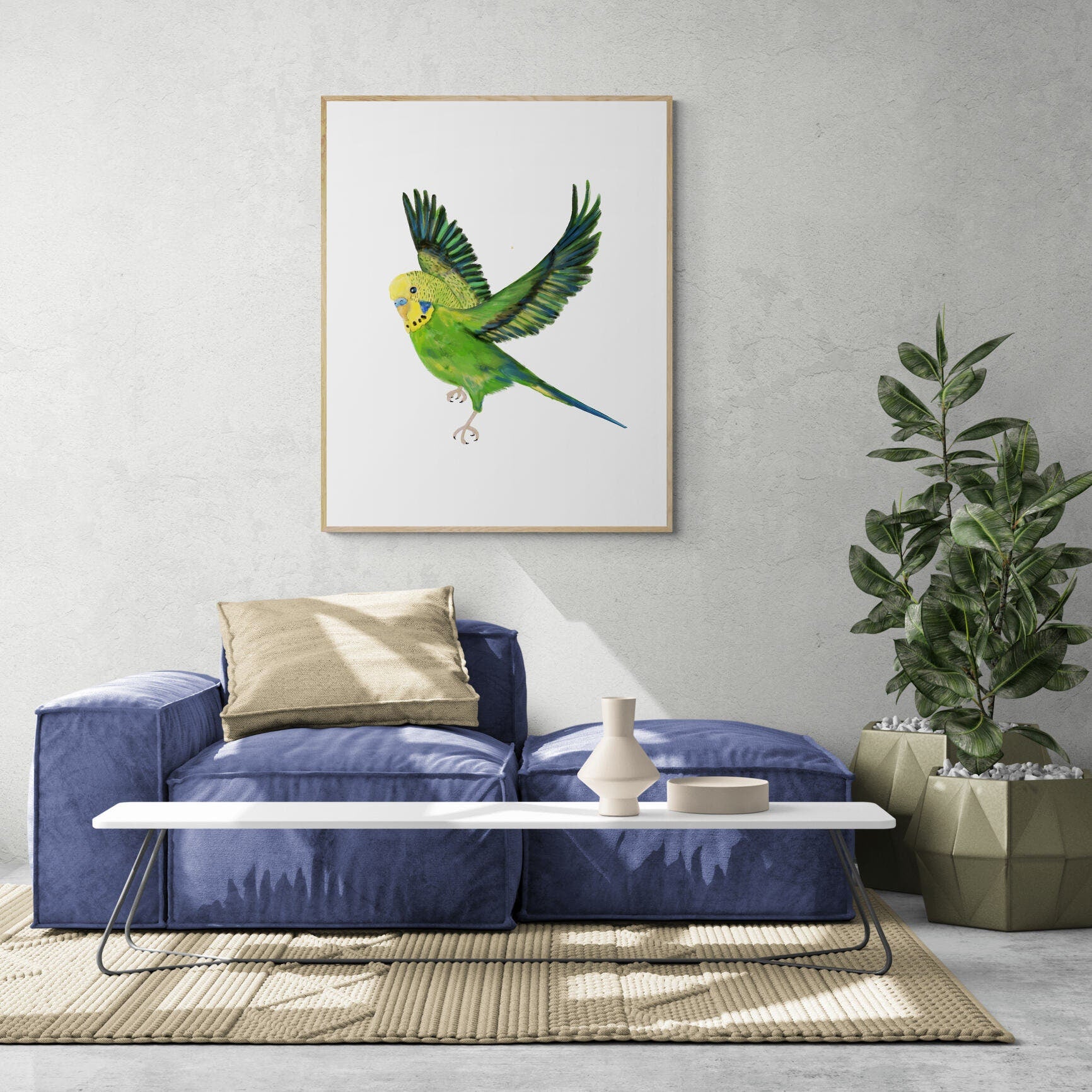 Flying Green Parakeet, Green Budgie Flying, Green Bird Memorial, Tropical Bird Art, Bird Lover Gift, Bird Wall Artwork - MerikaArt