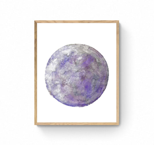 Full Moon Print, Purple Gray Moon Poster, Galaxy Artwork, Home Wall Decor, Modern Bedroom Wall Decor, Lunar phase, Space Art - MerikaArt
