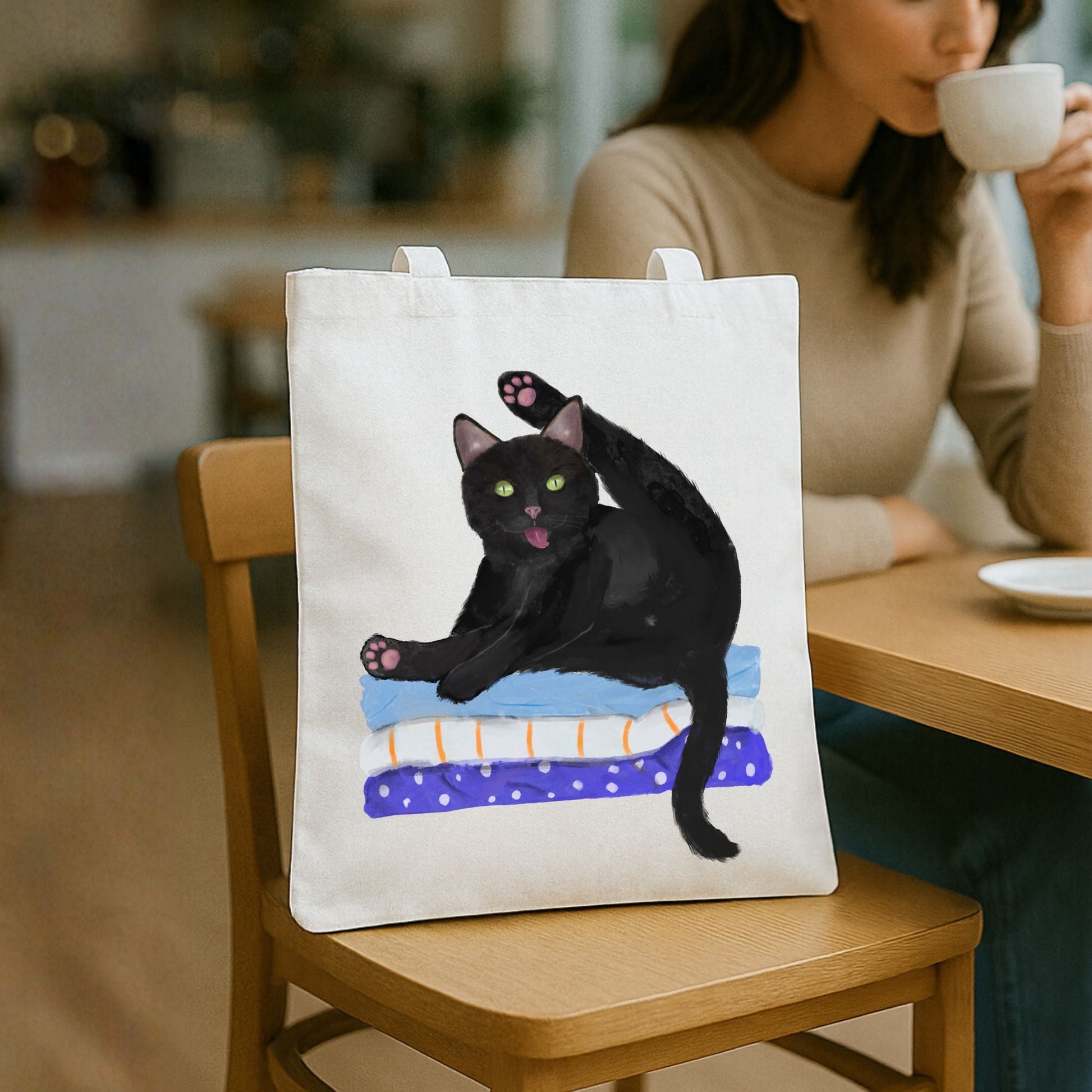 Funny Black Cat Canvas Tote Bag - MerikaArt