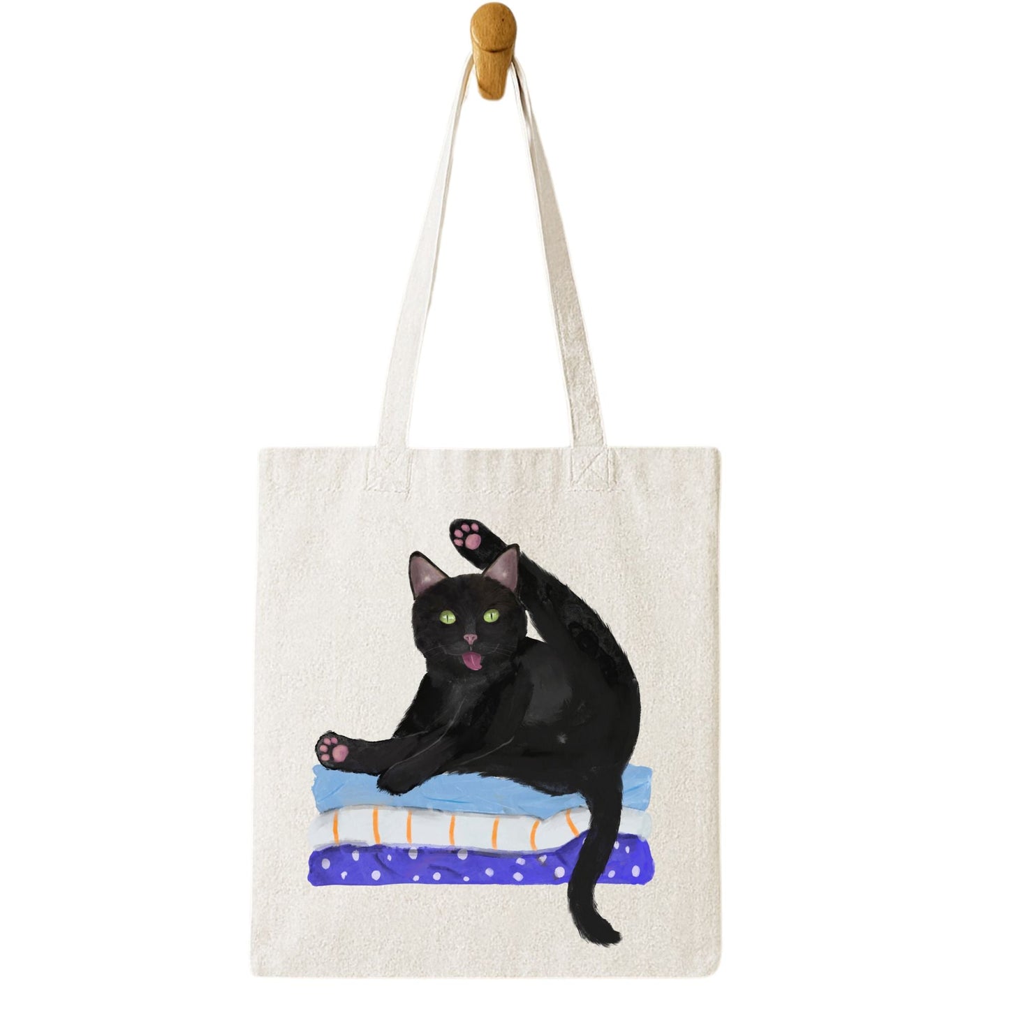 Funny Black Cat Canvas Tote Bag - MerikaArt