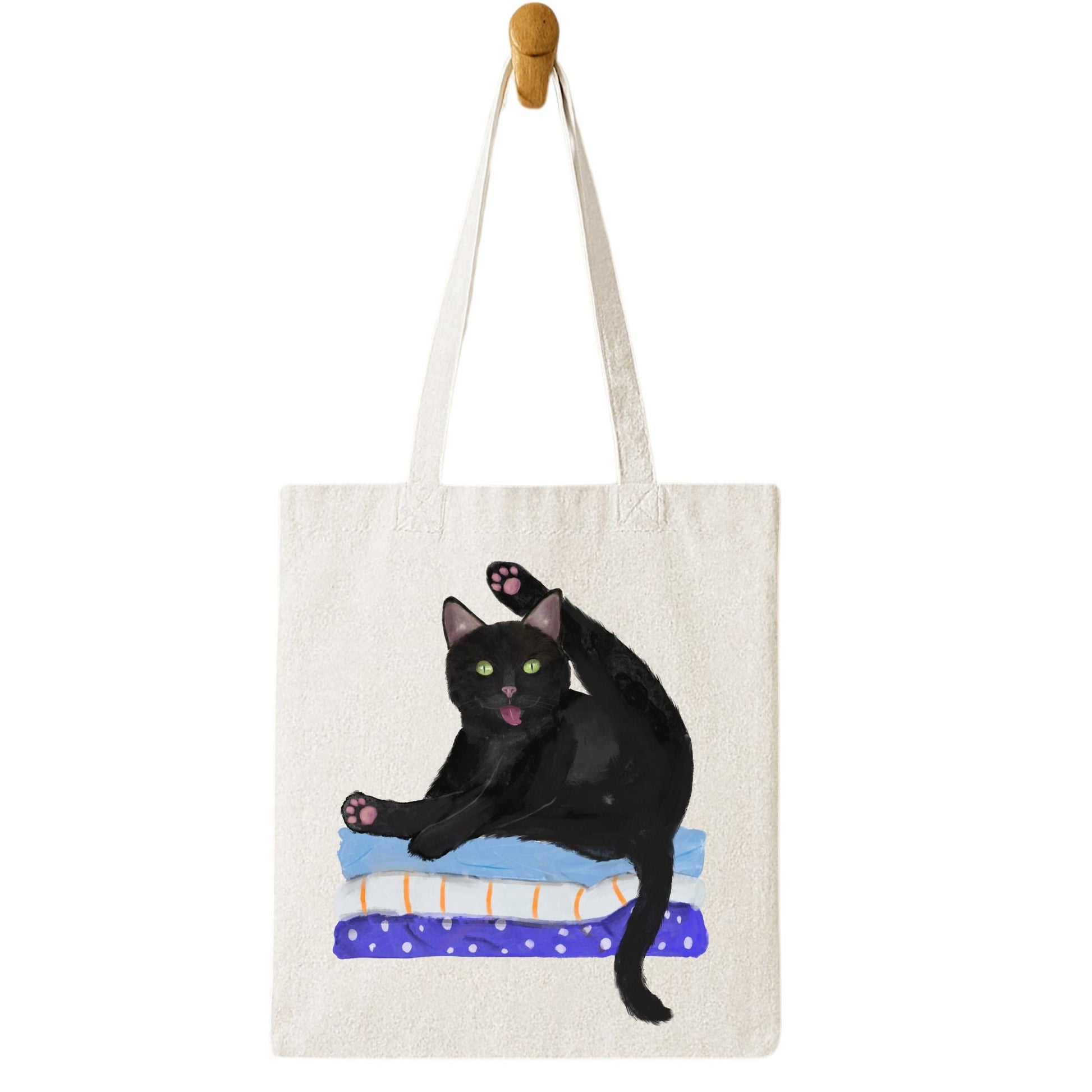 Funny Black Cat Canvas Tote Bag - MerikaArt