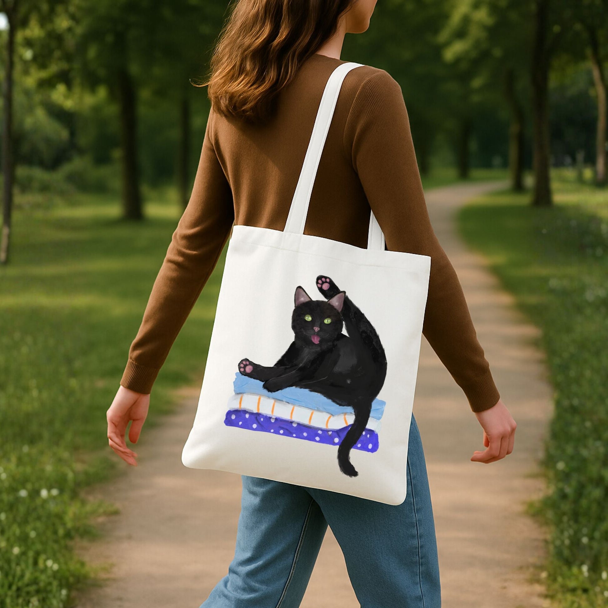 Funny Black Cat Canvas Tote Bag - MerikaArt