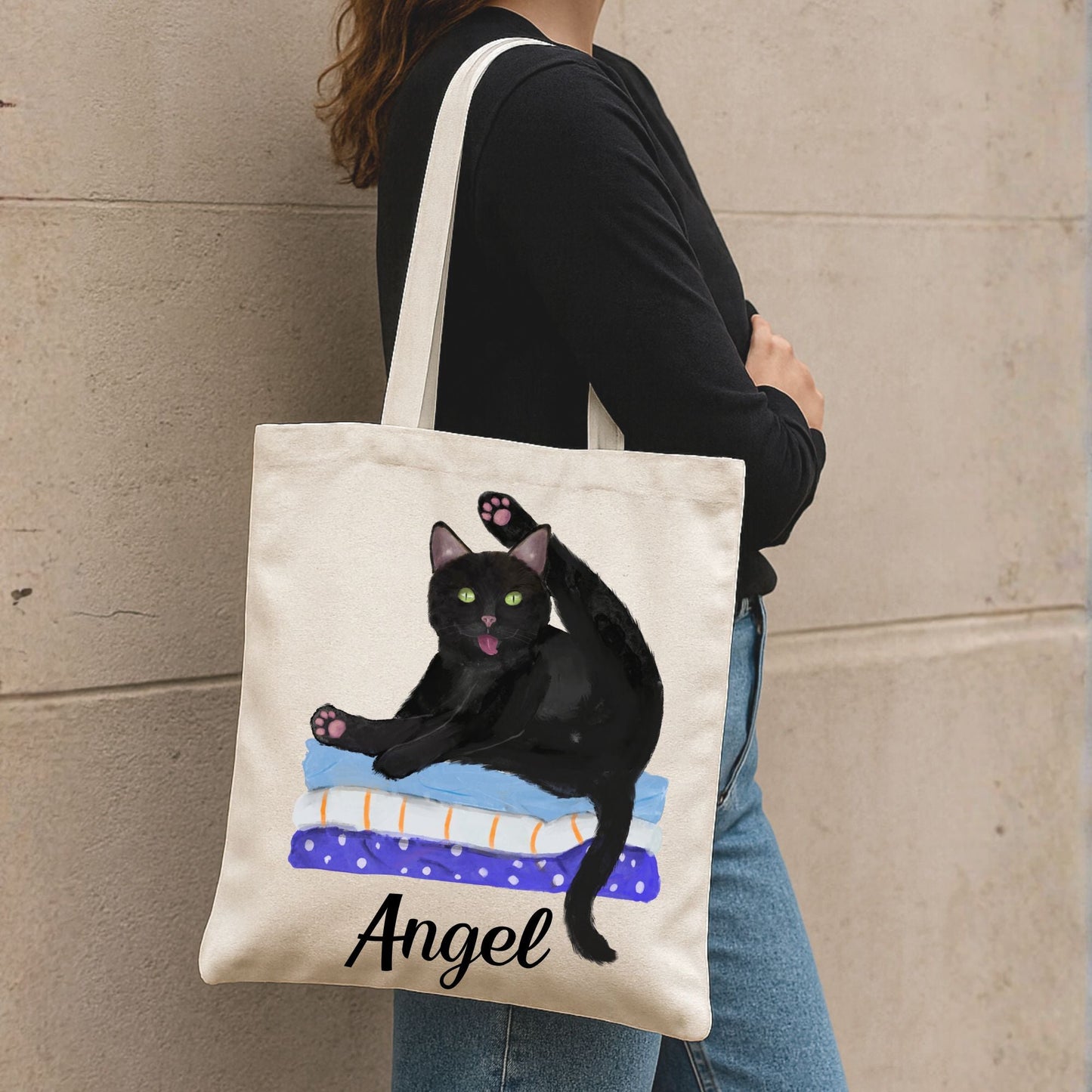 Funny Black Cat Canvas Tote Bag - MerikaArt