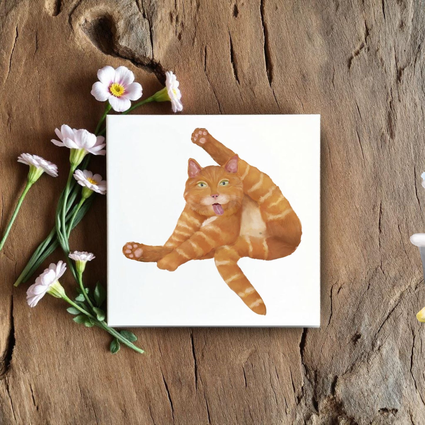 Funny Ginger Cat Ceramic Tile - MerikaArt