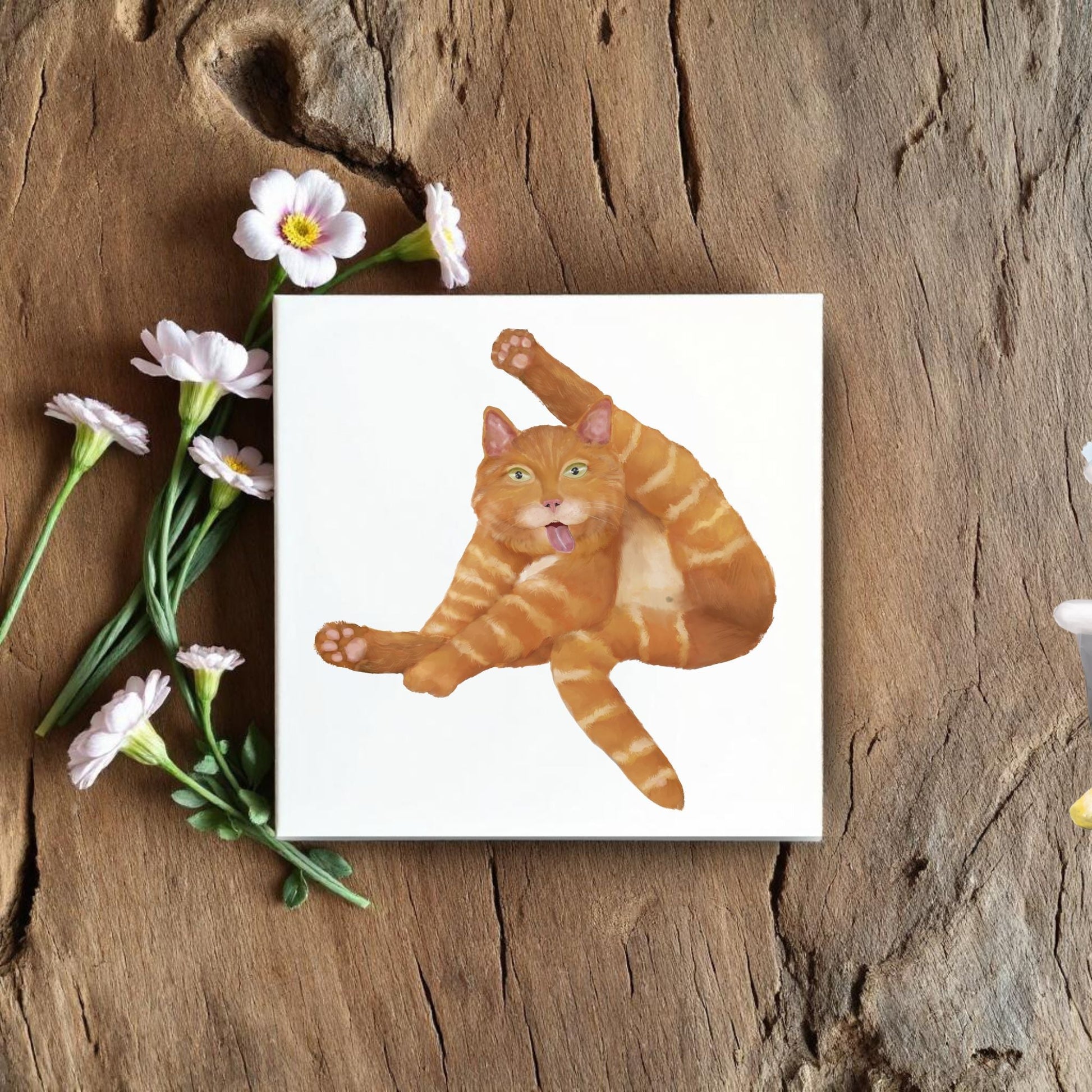 Funny Ginger Cat Ceramic Tile - MerikaArt