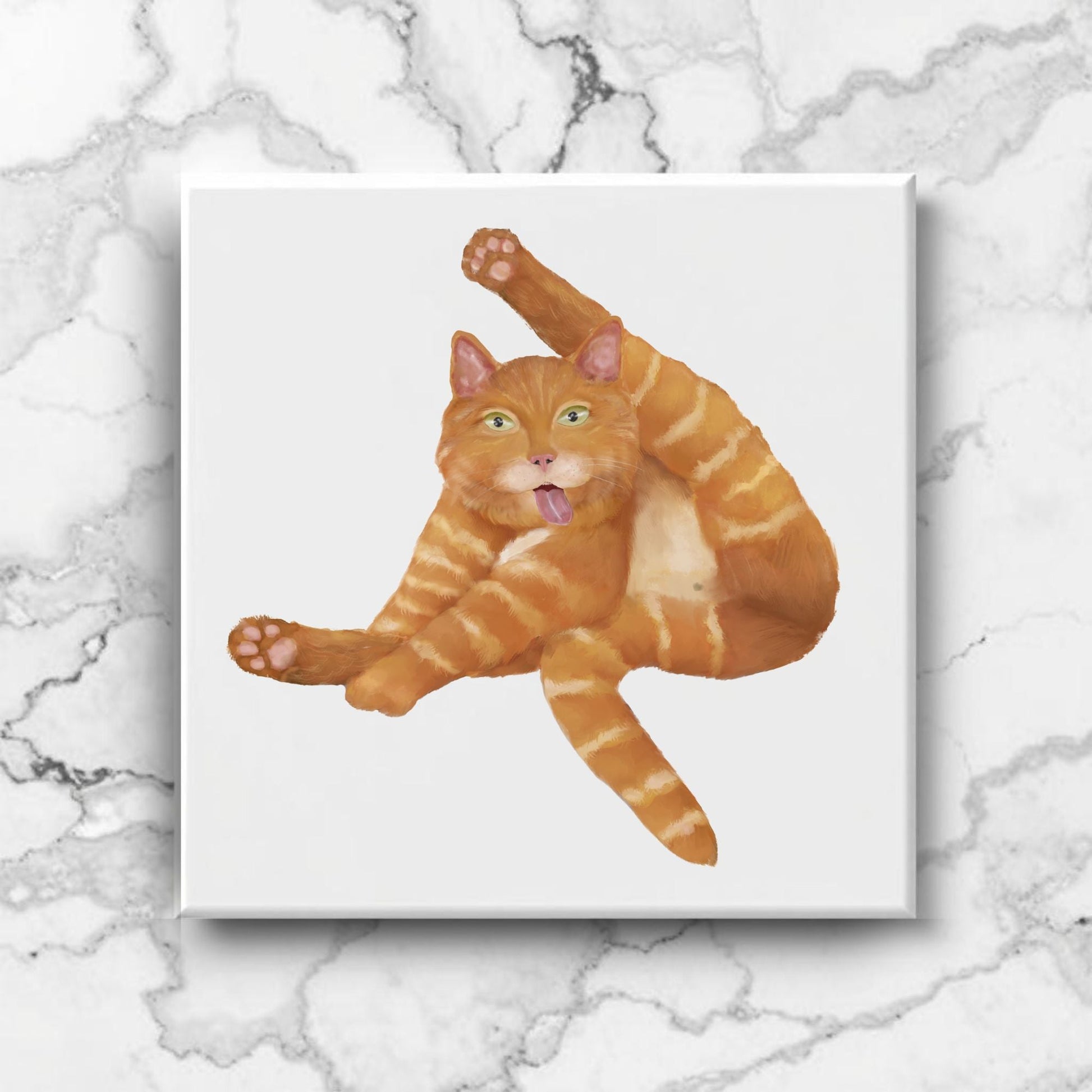 Funny Ginger Cat Ceramic Tile - MerikaArt