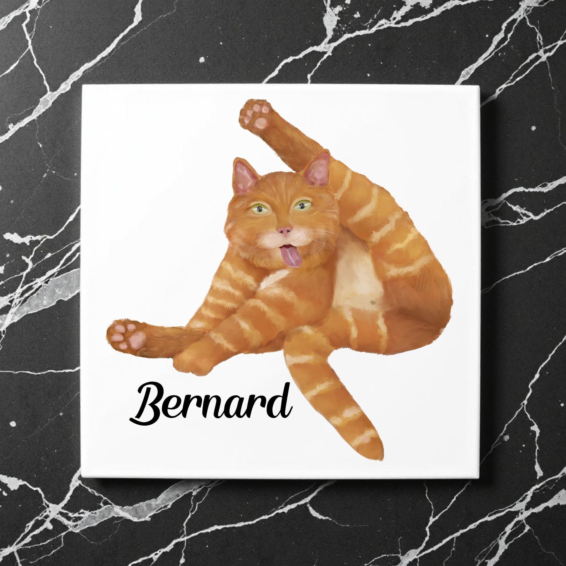 Funny Ginger Cat Ceramic Tile - MerikaArt