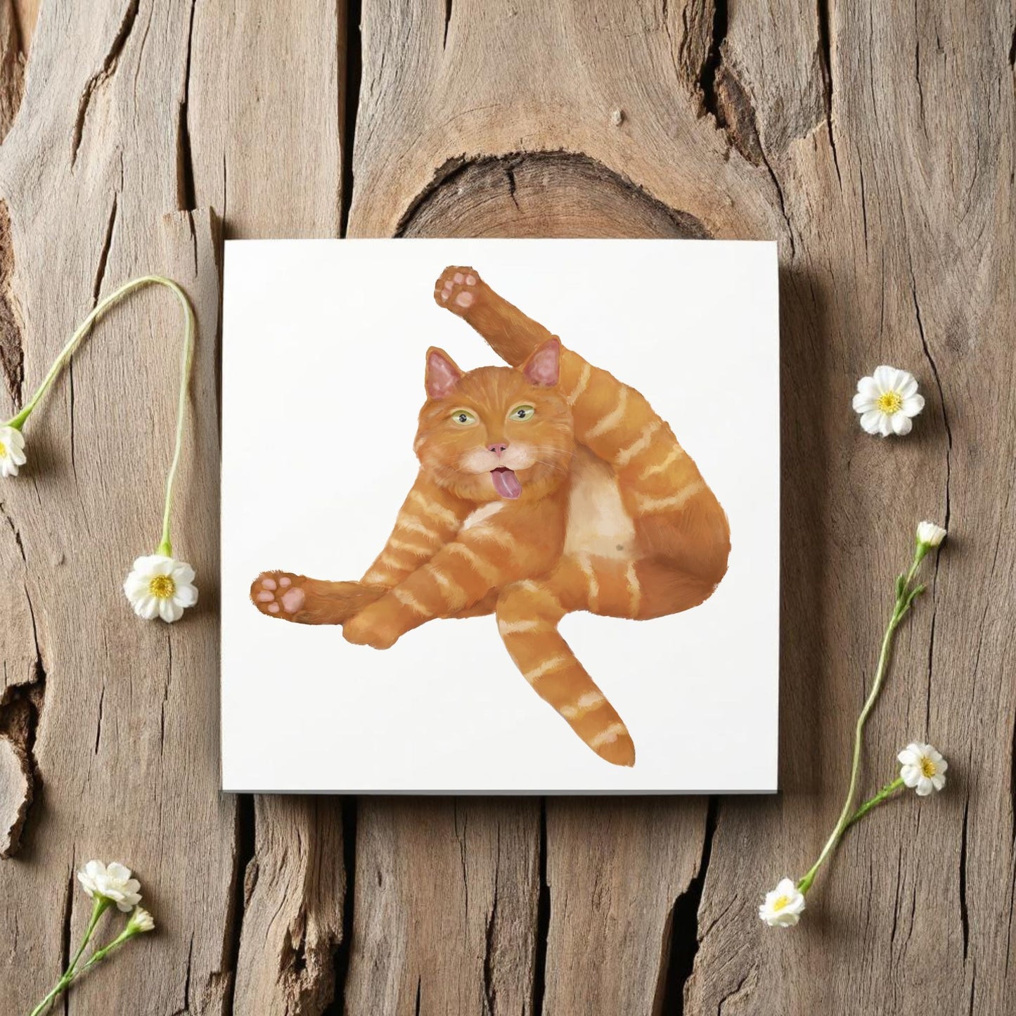 Funny Ginger Cat Ceramic Tile - MerikaArt