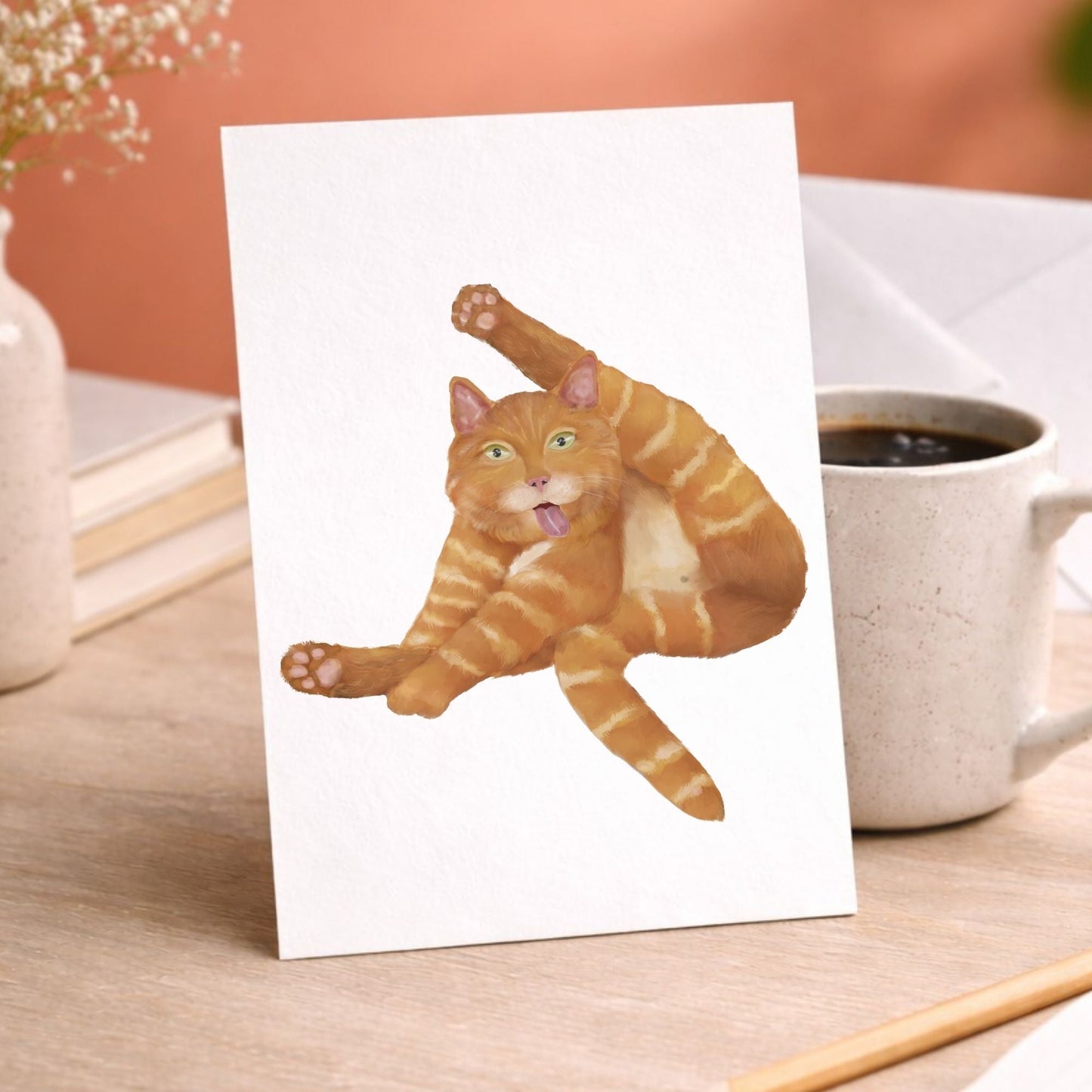 Funny Ginger Cat Postcard - MerikaArt