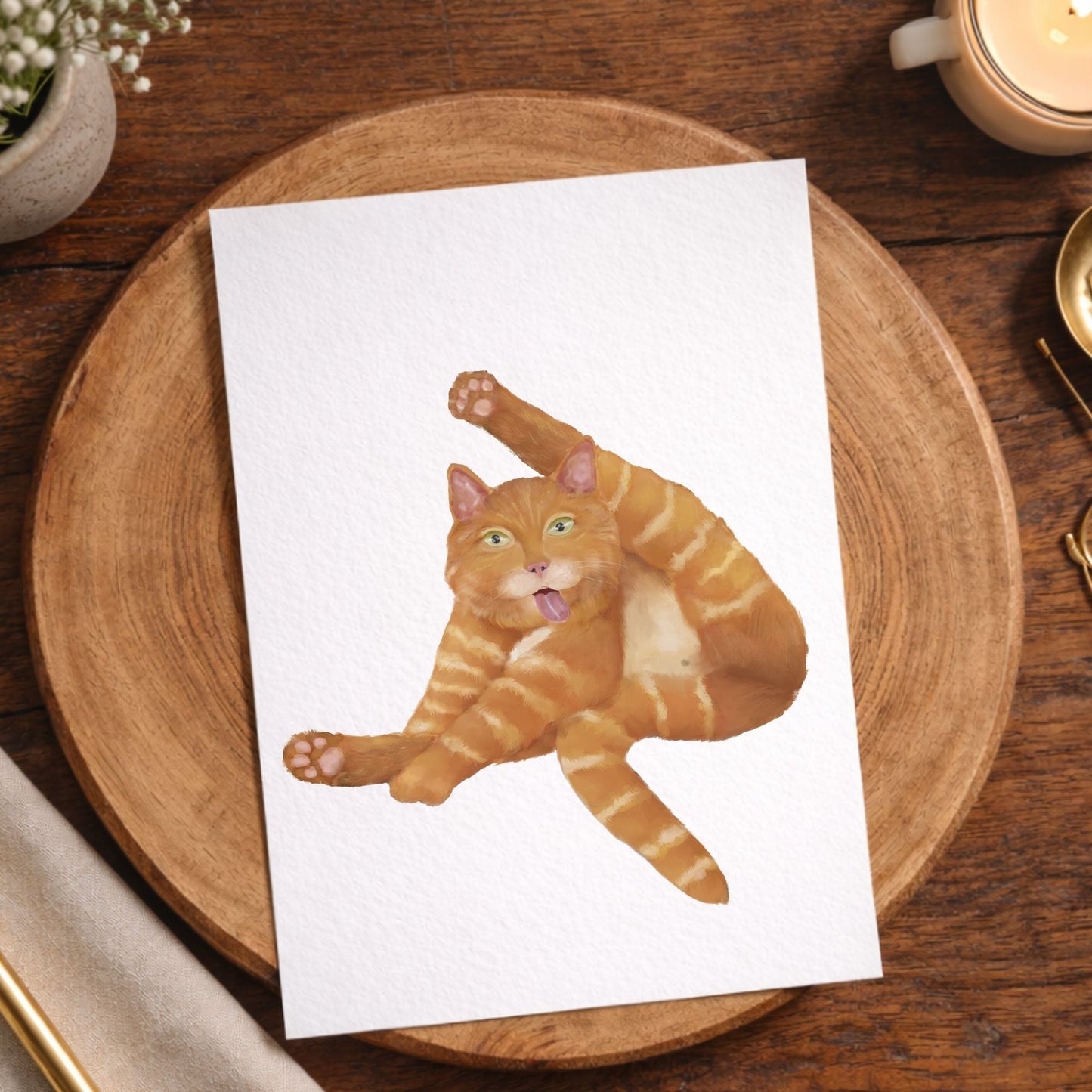 Funny Ginger Cat Postcard - MerikaArt