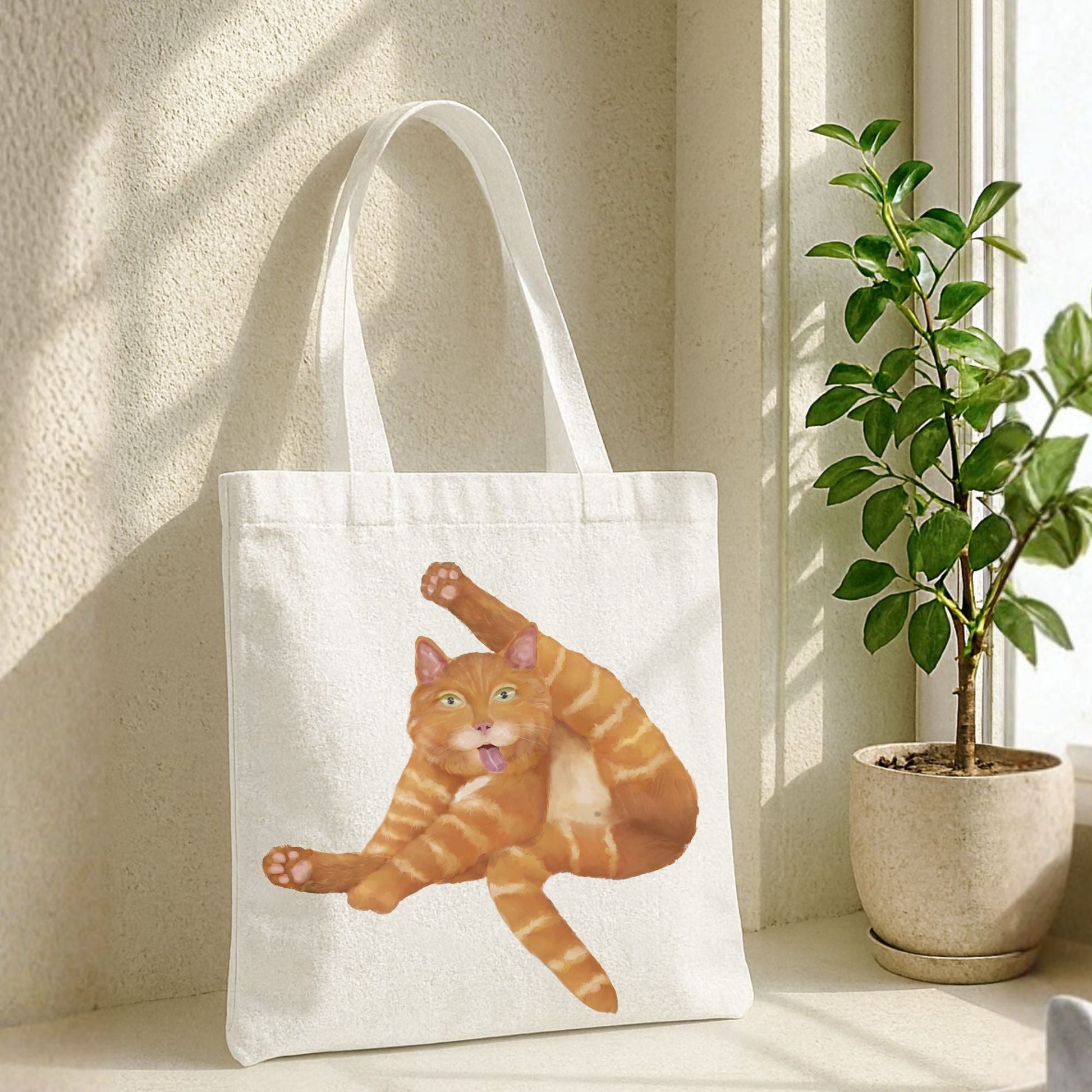 Funny Orange Cat Canvas Tote Bag - MerikaArt