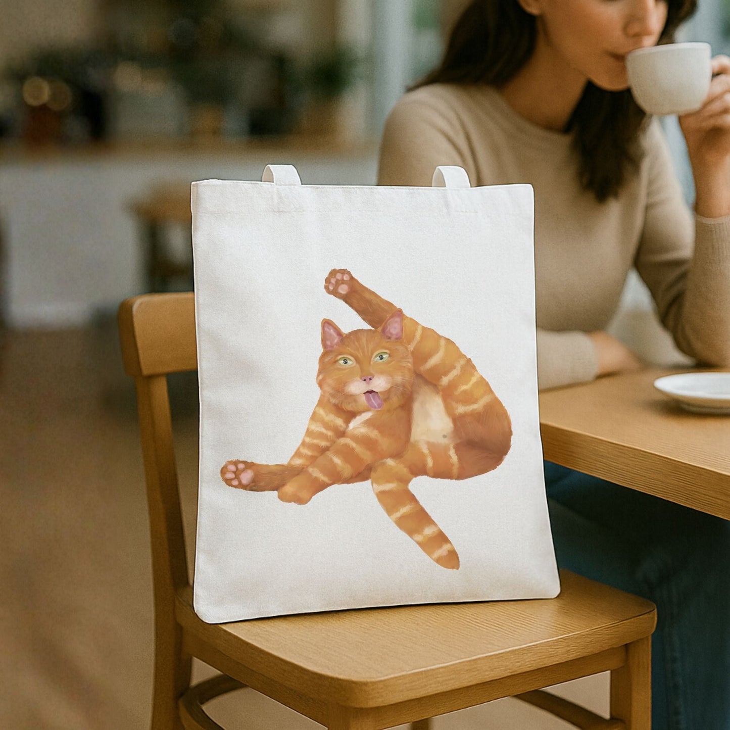 Funny Orange Cat Canvas Tote Bag - MerikaArt