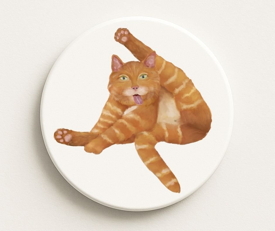 Funny Orange Tabby Cat Ceramic Coaster - MerikaArt
