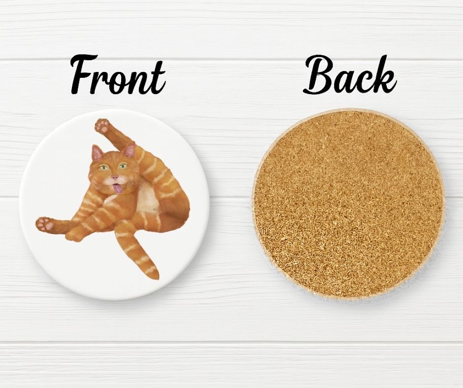 Funny Orange Tabby Cat Ceramic Coaster - MerikaArt