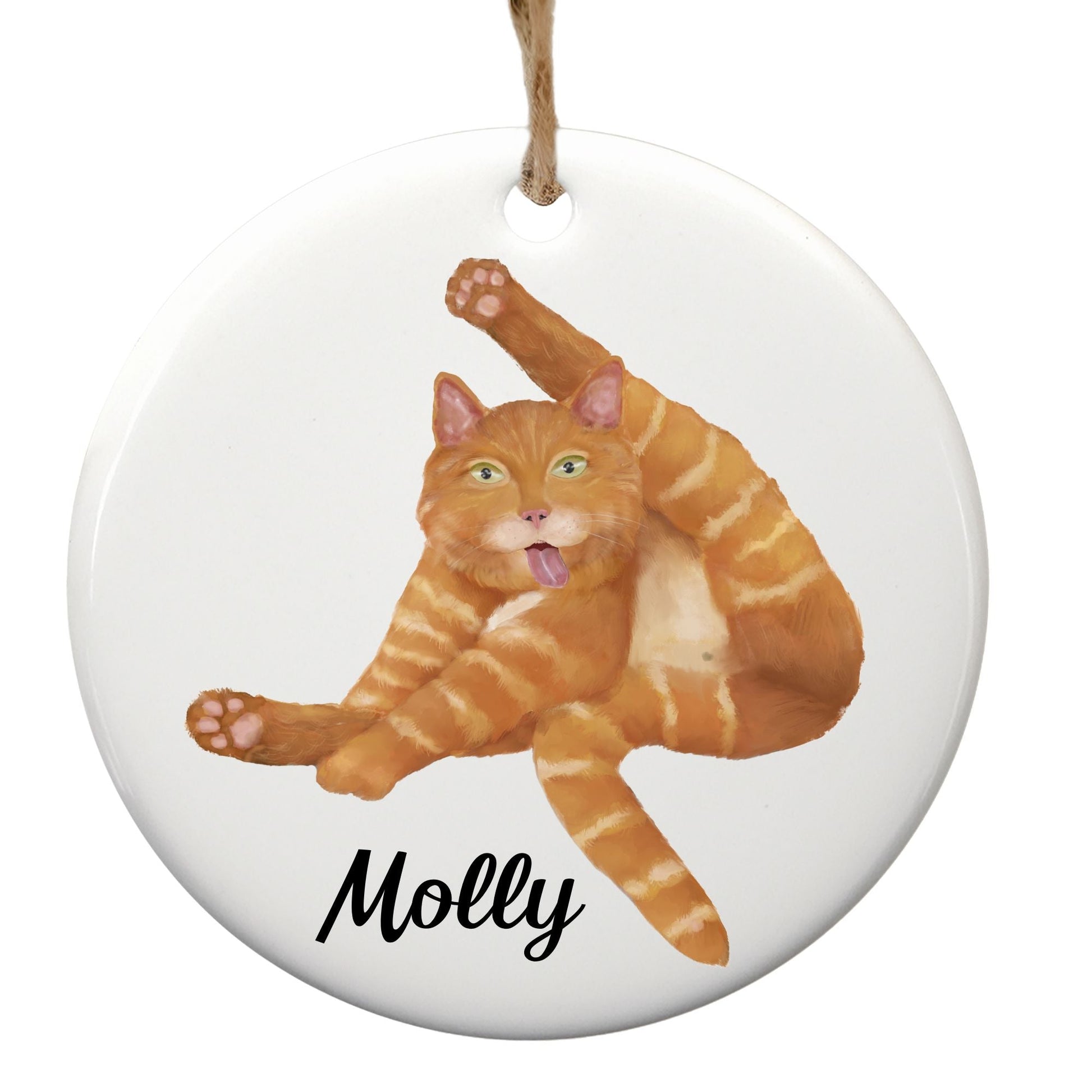 Funny Orange Tabby Cat Ceramic Ornament - MerikaArt