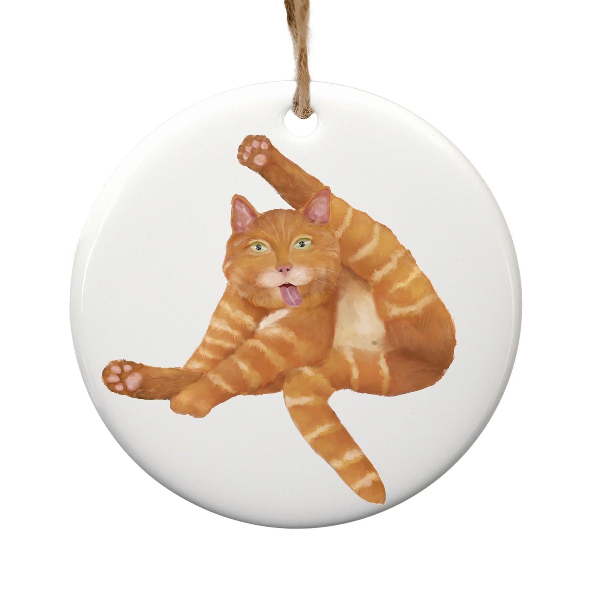 Funny Orange Tabby Cat Ceramic Ornament - MerikaArt