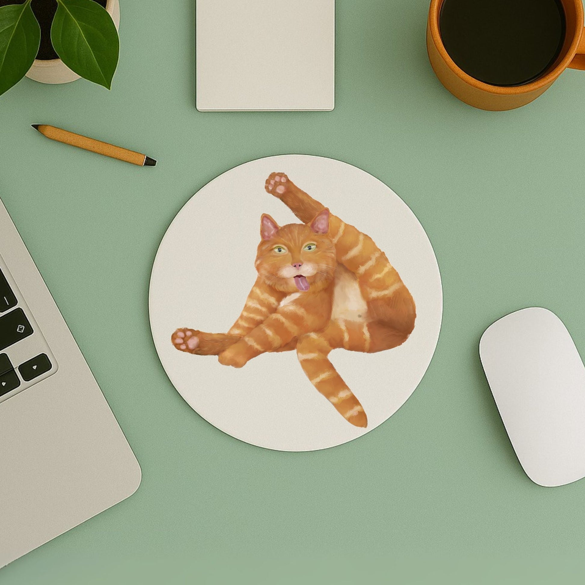 Funny Orange Tabby Cat Mousepad - MerikaArt