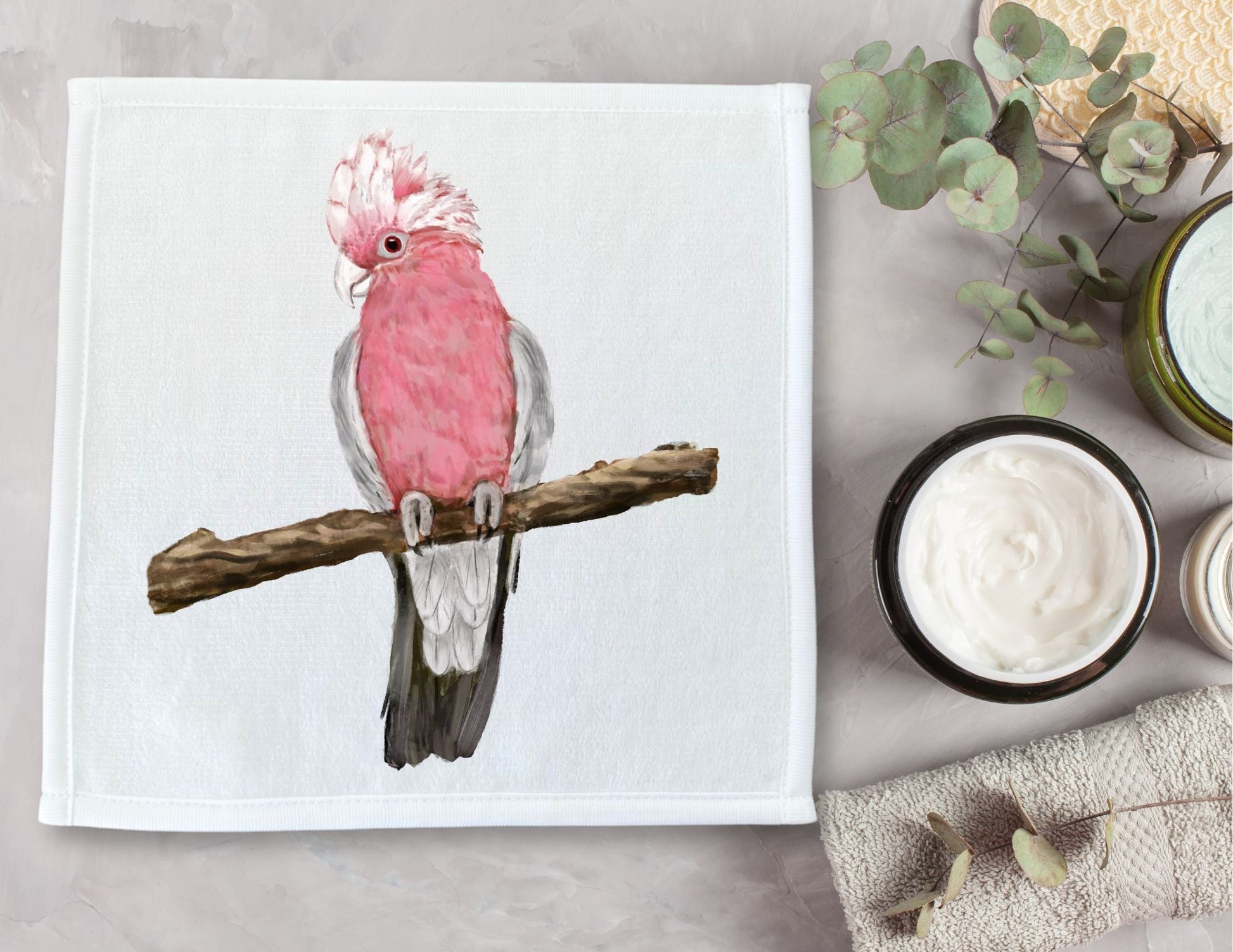 Galah Cockatoo Bird Washcloth - MerikaArt