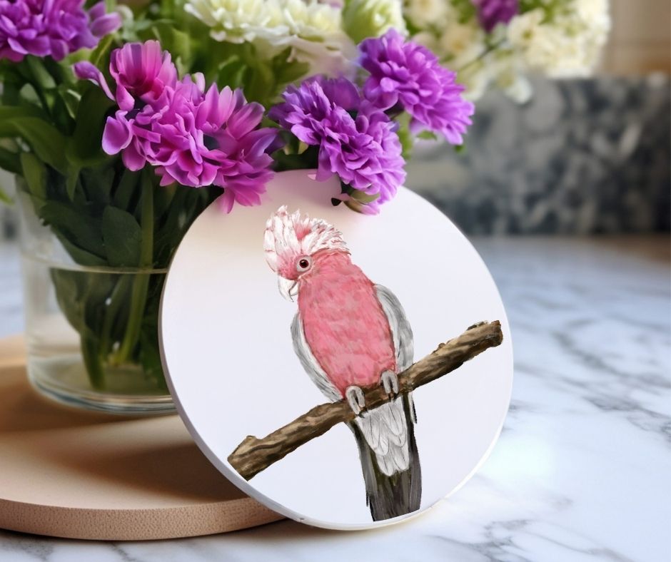 Galah Cockatoo Ceramic Coaster - MerikaArt