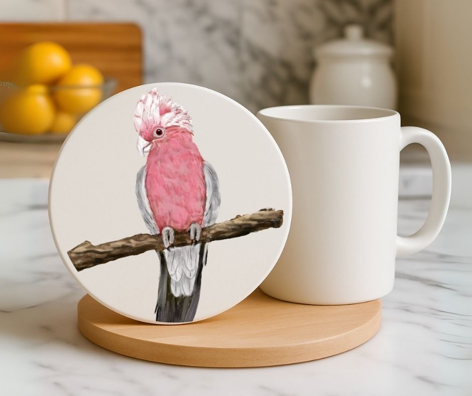 Galah Cockatoo Ceramic Coaster - MerikaArt