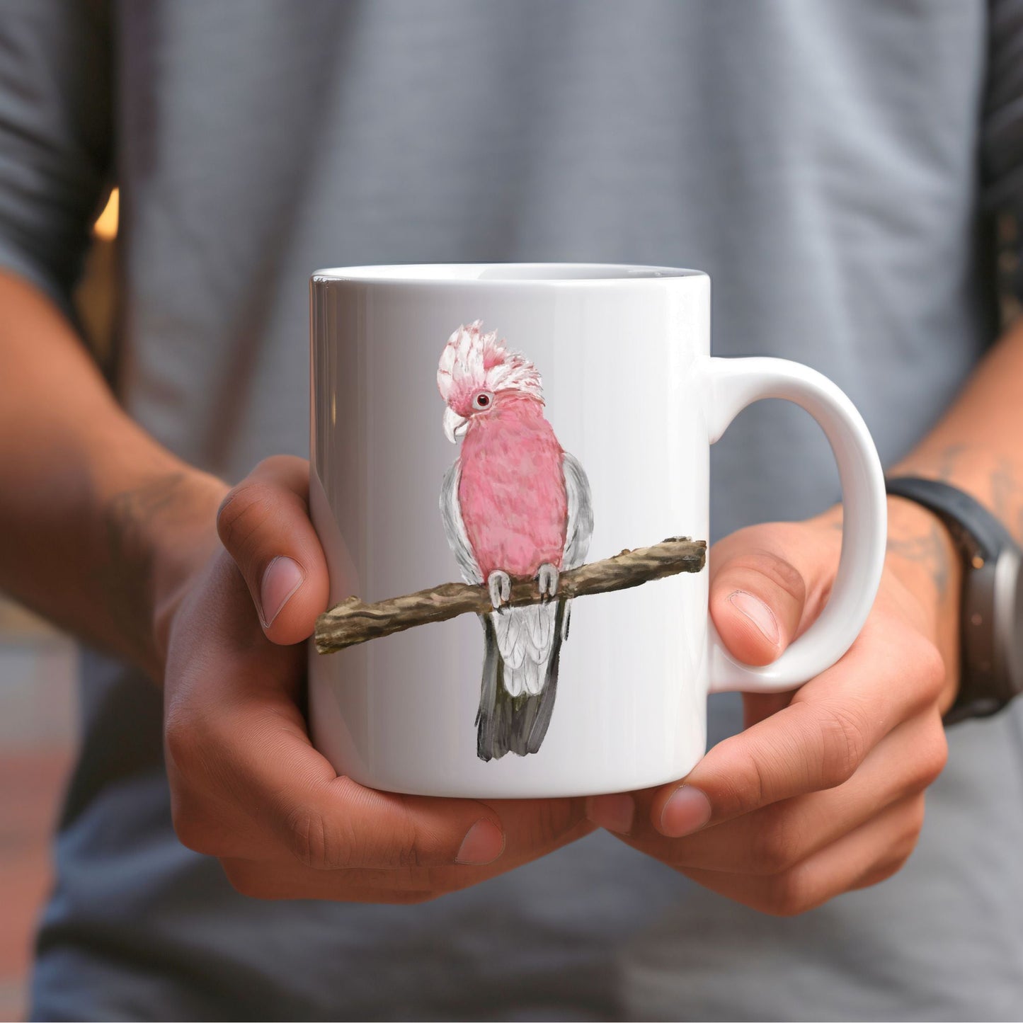 Galah Cockatoo Mug with Beautiful Bird Illustration - MerikaArt