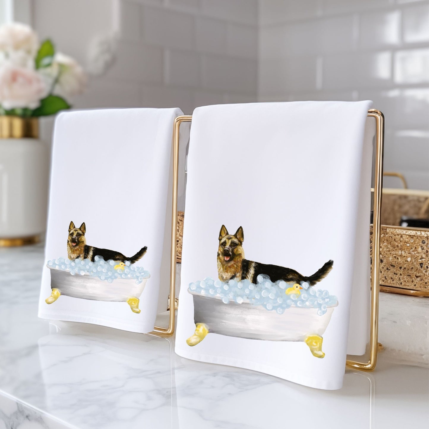 German Shepherd Bath Time Bathroom Towel - MerikaArt
