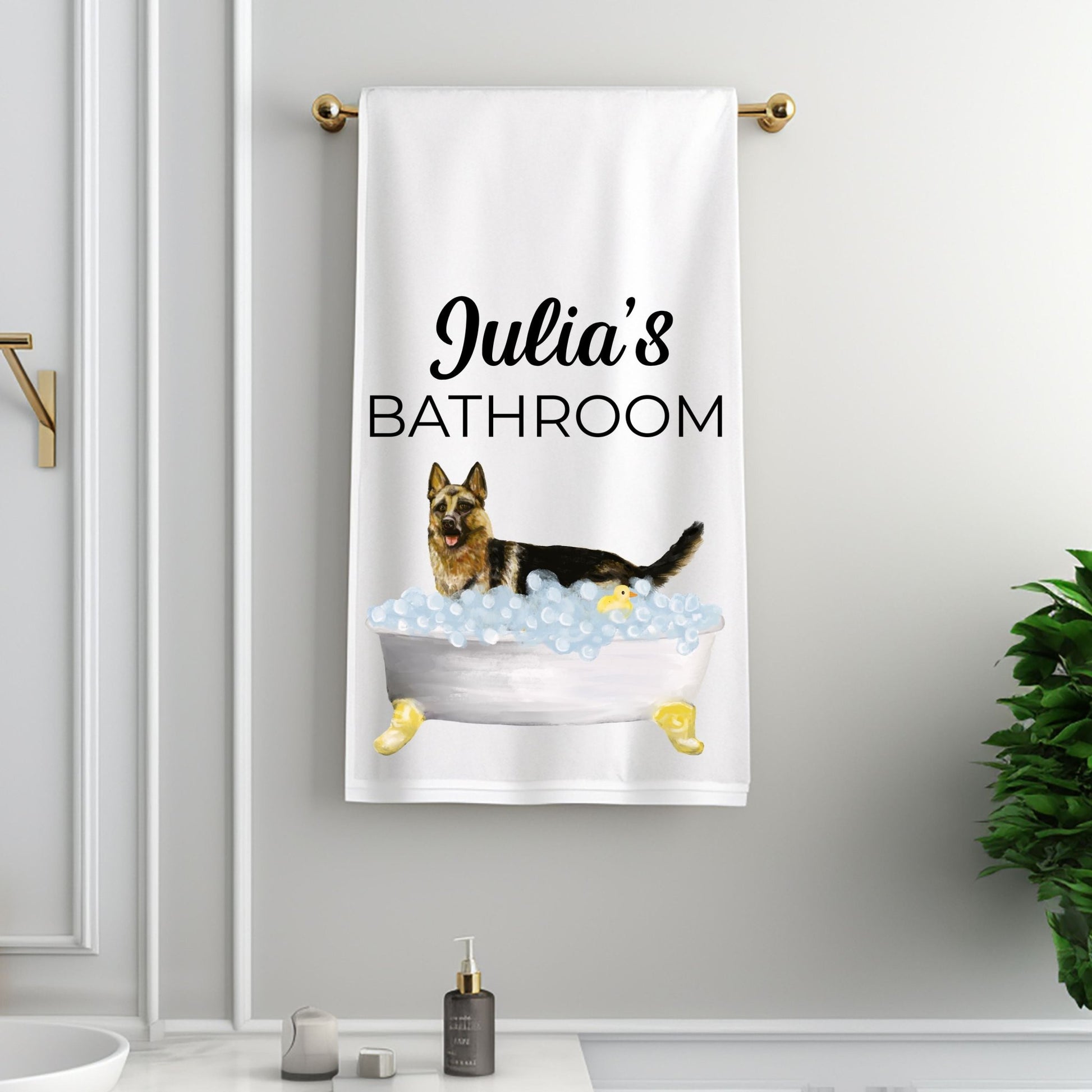 German Shepherd Bath Time Bathroom Towel - MerikaArt