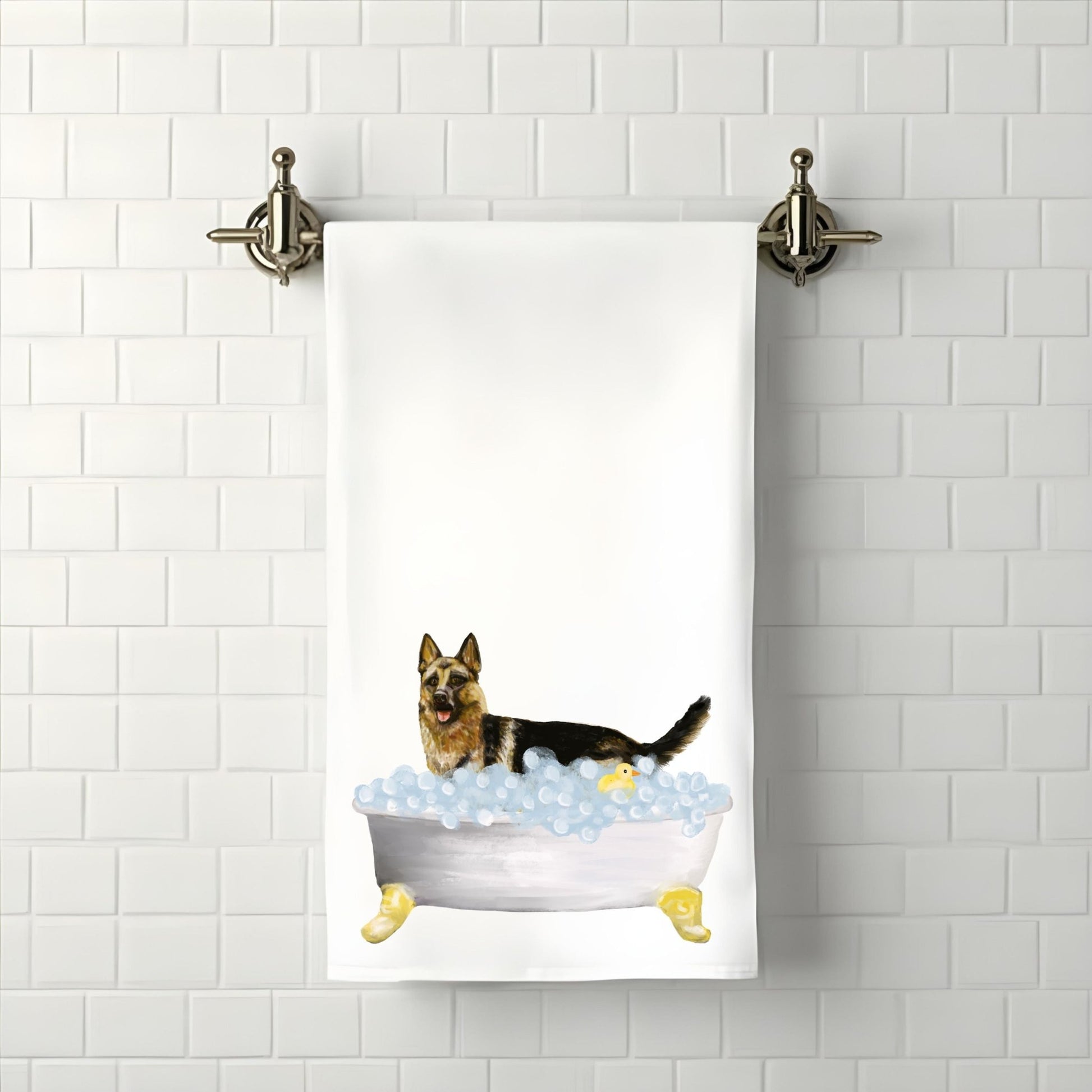 German Shepherd Bath Time Bathroom Towel - MerikaArt