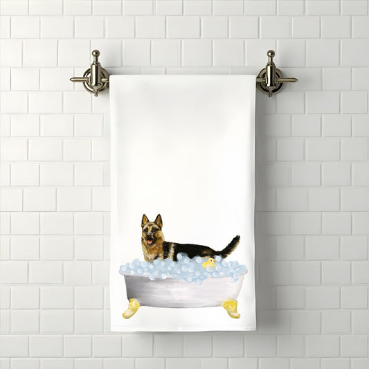 German Shepherd Bath Time Bathroom Towel - MerikaArt