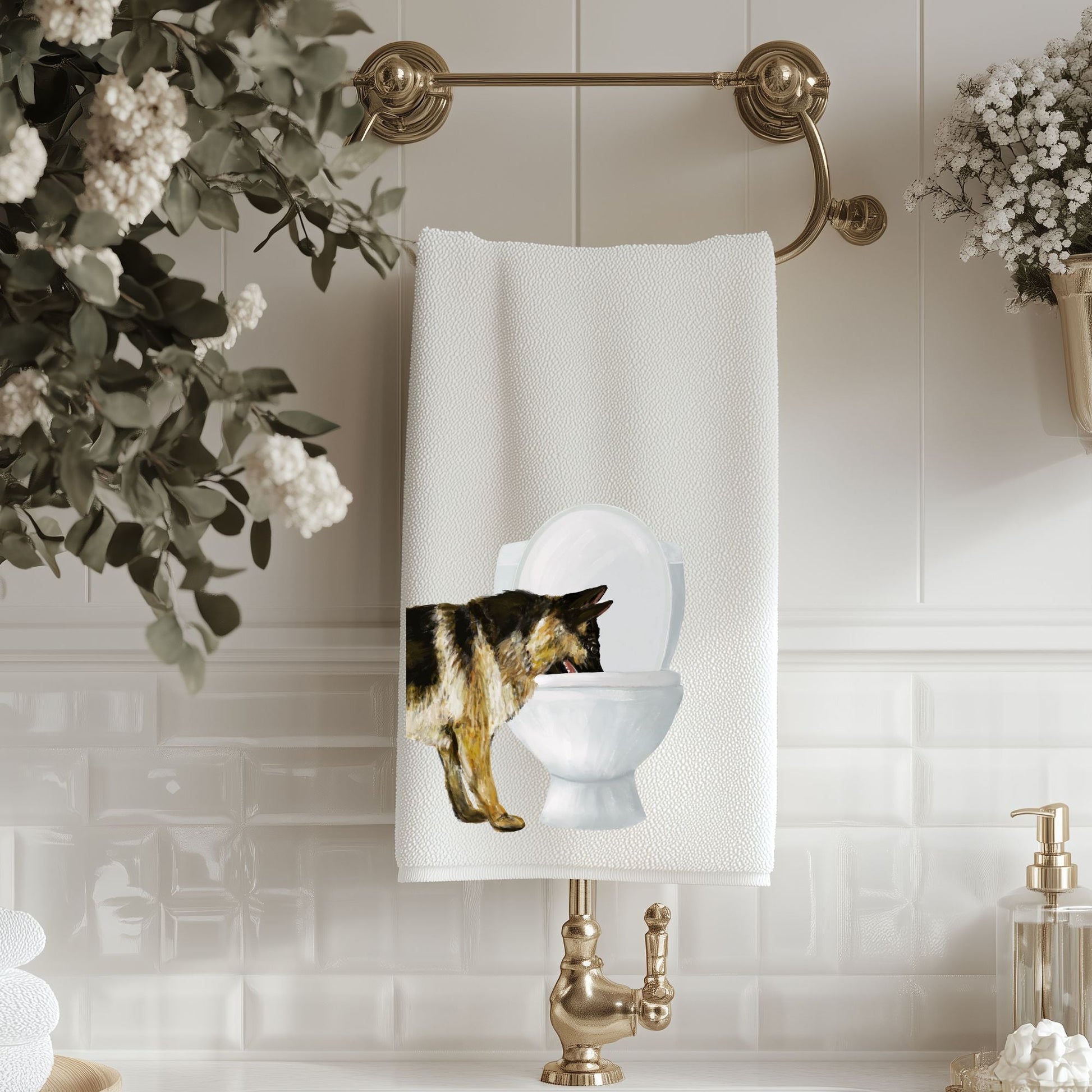 German Shepherd Bathroom Towel - MerikaArt