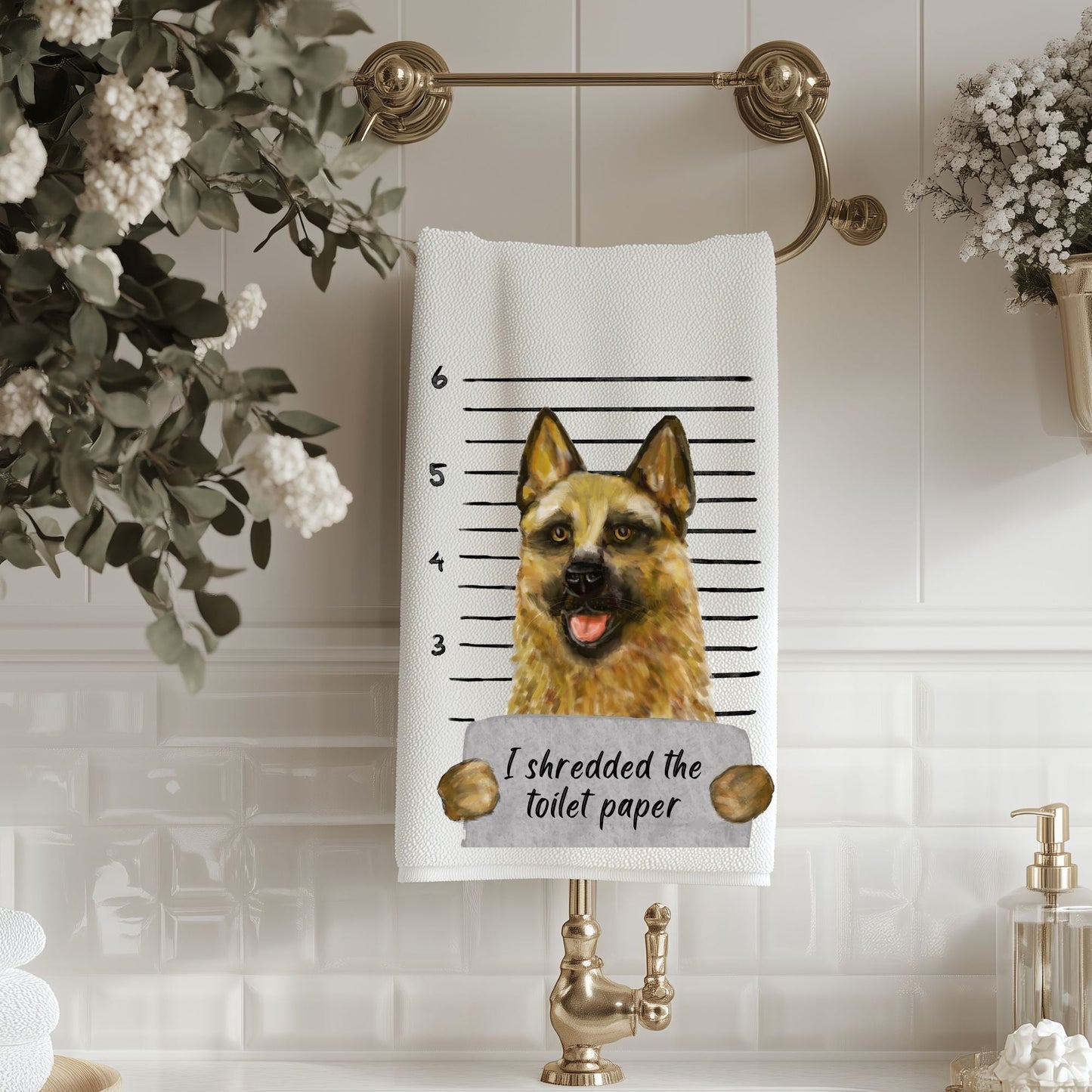 German Shepherd Mugshot Bathroom Towel - MerikaArt