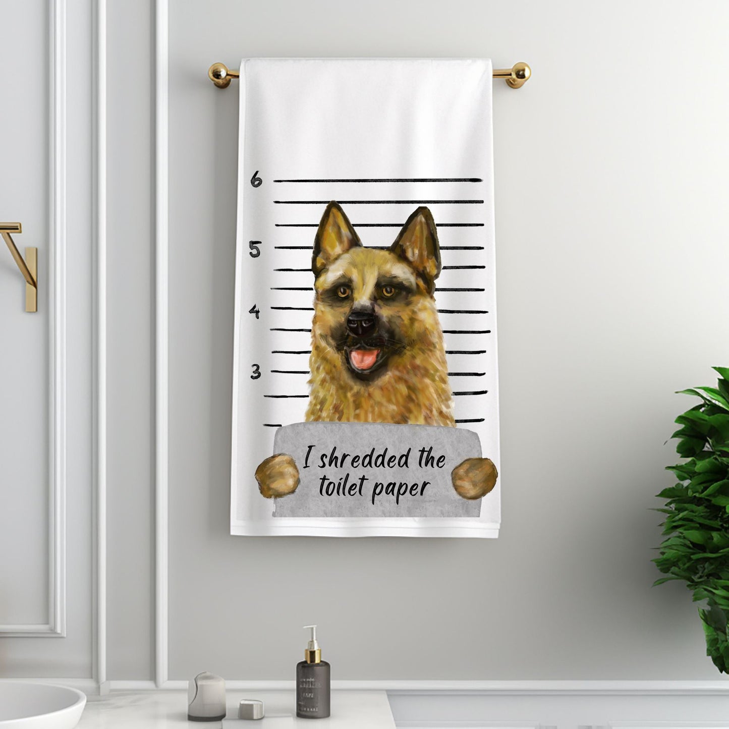 German Shepherd Mugshot Bathroom Towel - MerikaArt