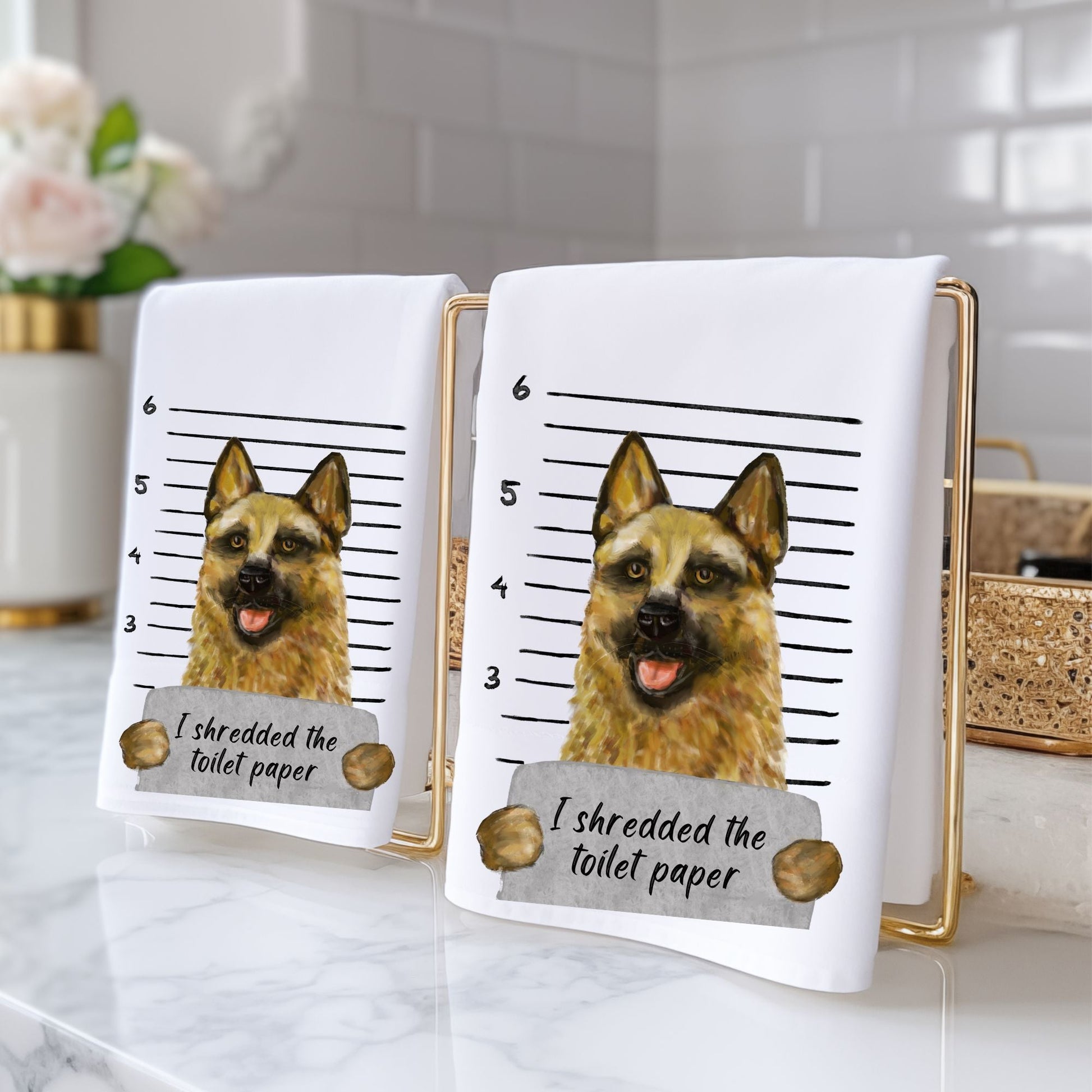 German Shepherd Mugshot Bathroom Towel - MerikaArt