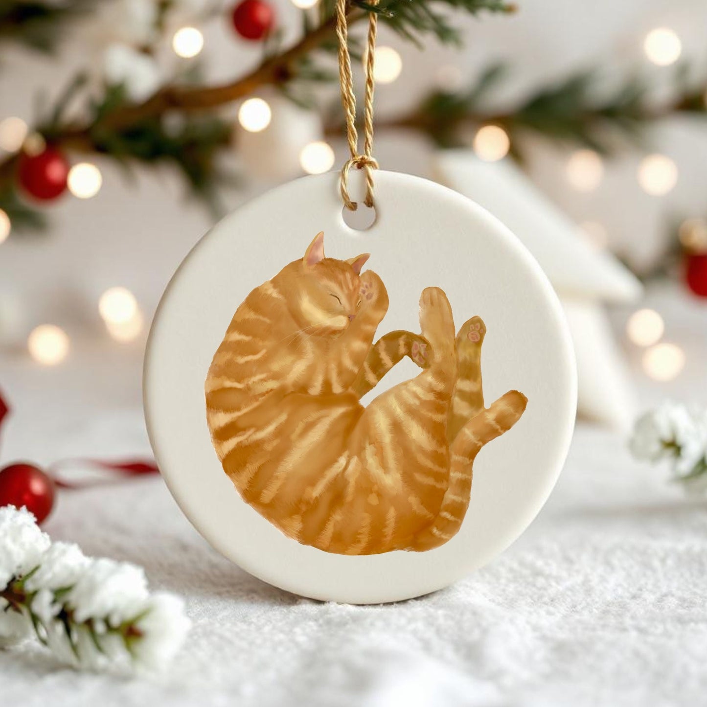 Ginger Cat Ceramic Ornament - MerikaArt