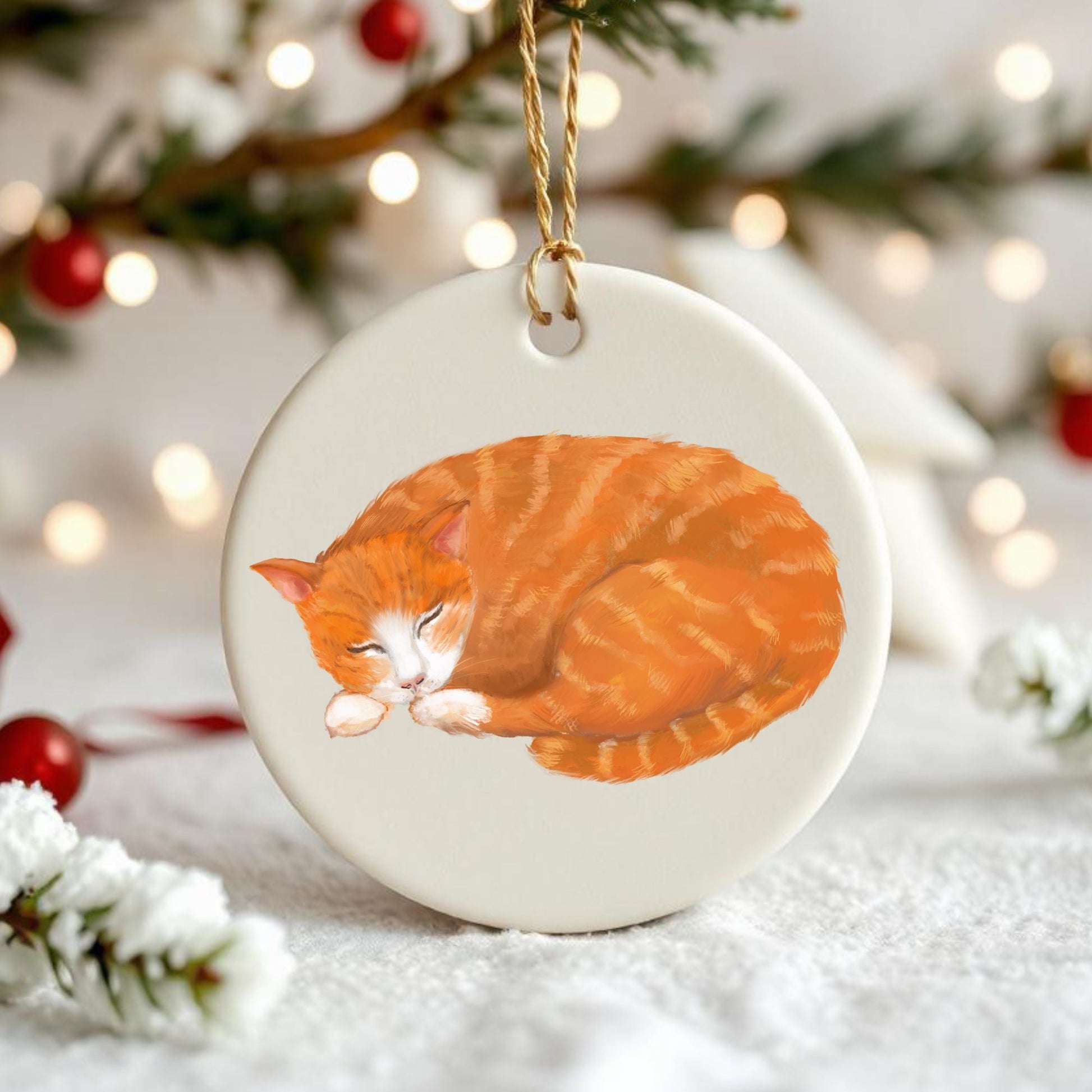 Ginger Cat Ceramic Ornament - MerikaArt