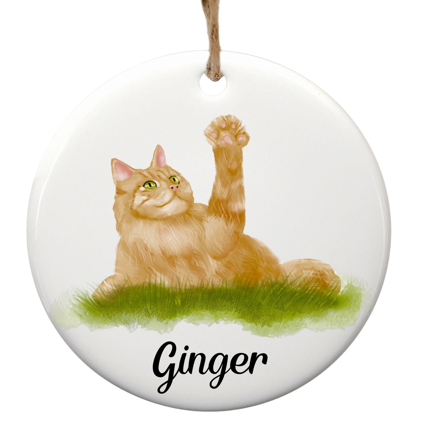 Ginger Cat Ceramic Ornament - MerikaArt
