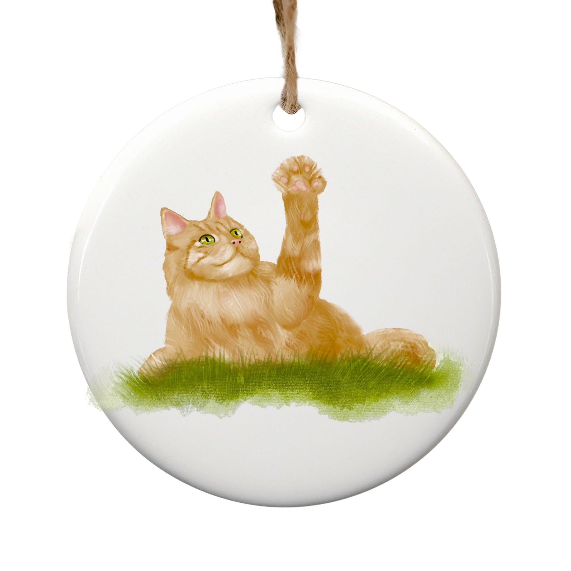 Ginger Cat Ceramic Ornament - MerikaArt