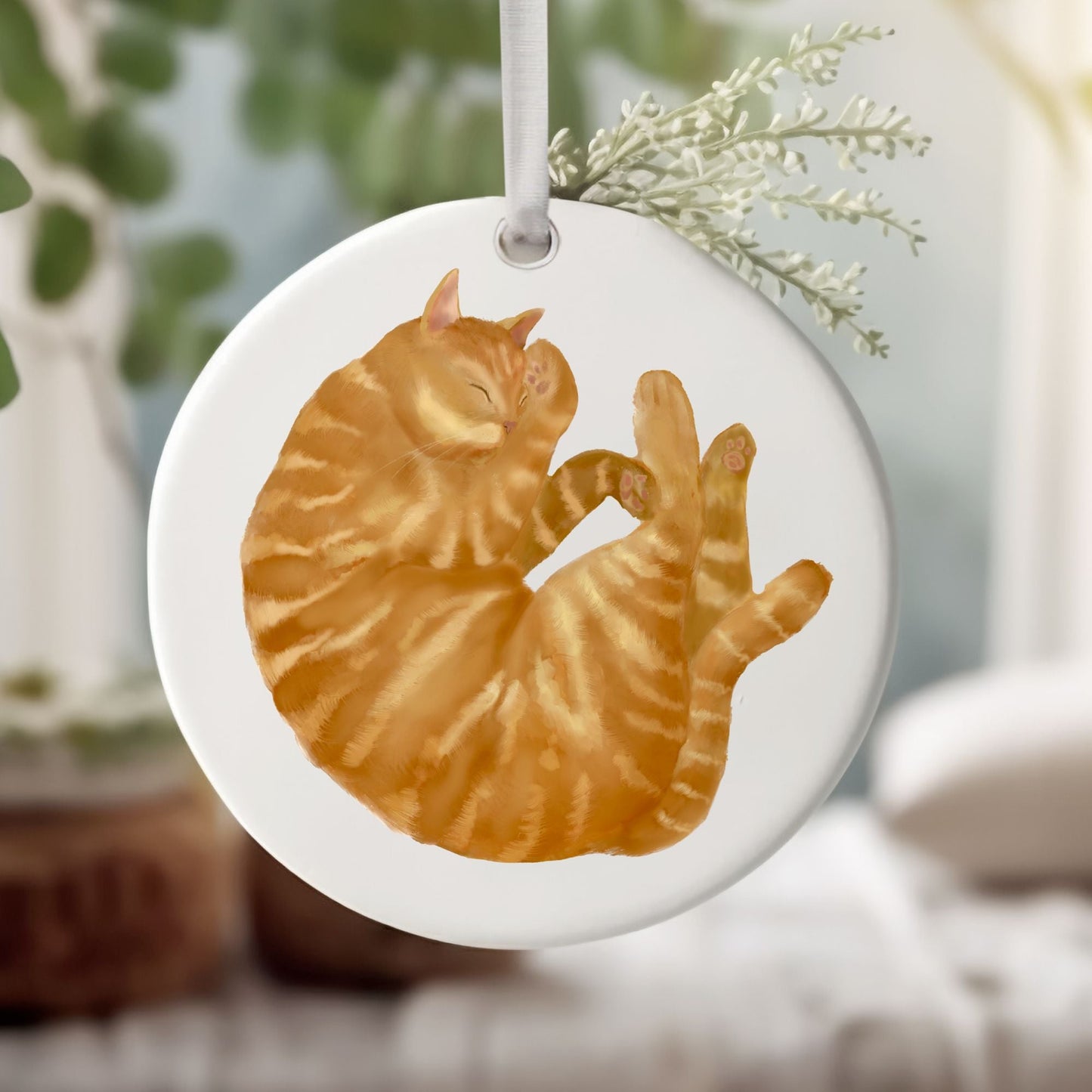 Ginger Cat Ceramic Ornament - MerikaArt