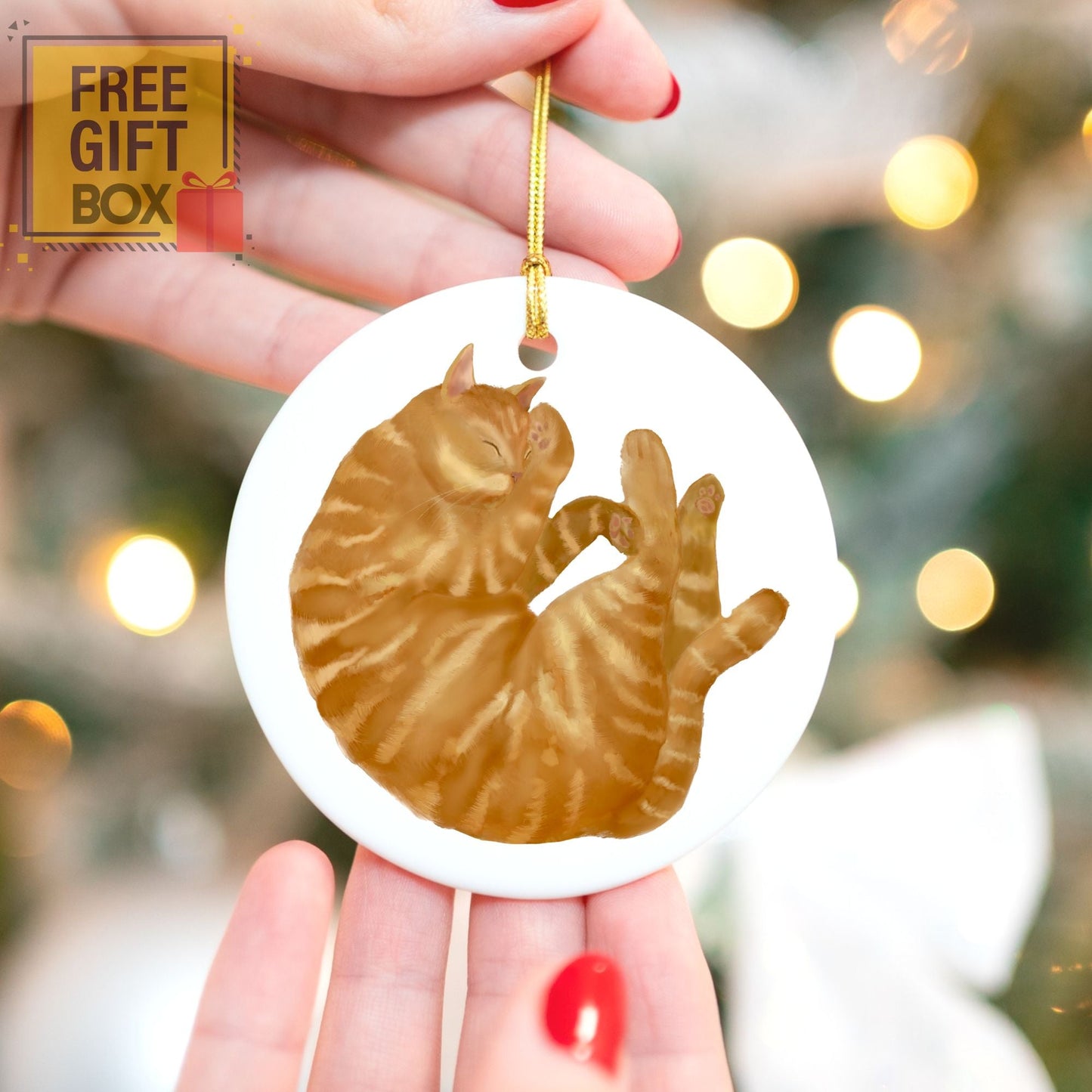 Ginger Cat Ceramic Ornament - MerikaArt