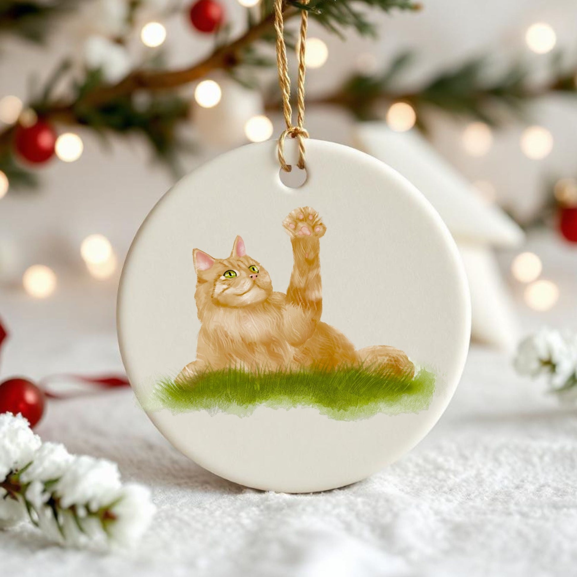 Ginger Cat Ceramic Ornament - MerikaArt