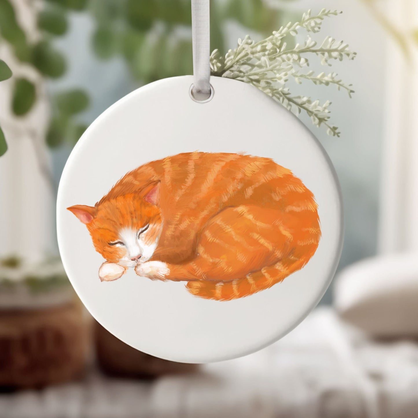 Ginger Cat Ceramic Ornament - MerikaArt