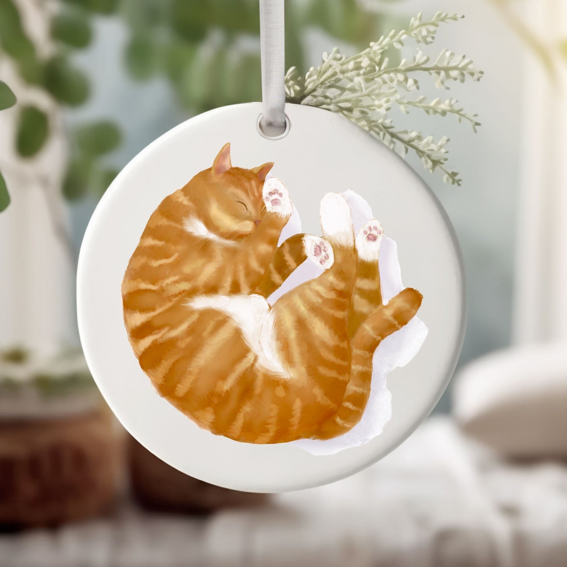 Ginger Cat Ceramic Ornament - MerikaArt